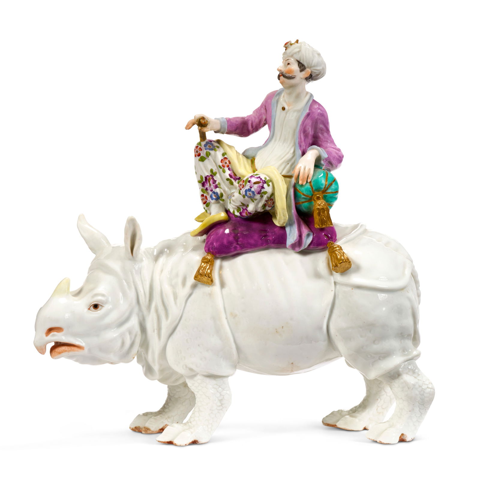 A MEISSEN PORCELAIN FIGURE GROUP OF A TURK RIDING A RHINOCEROS AND AN ORMOLU BASE THE PORCELAIN 19TH - 7