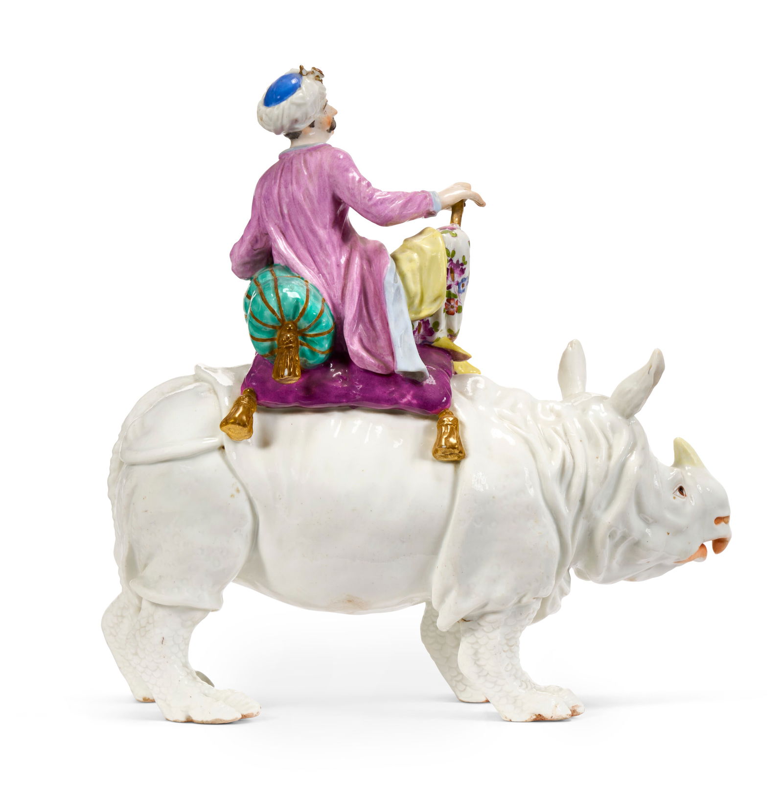 A MEISSEN PORCELAIN FIGURE GROUP OF A TURK RIDING A RHINOCEROS AND AN ORMOLU BASE THE PORCELAIN 19TH - 8