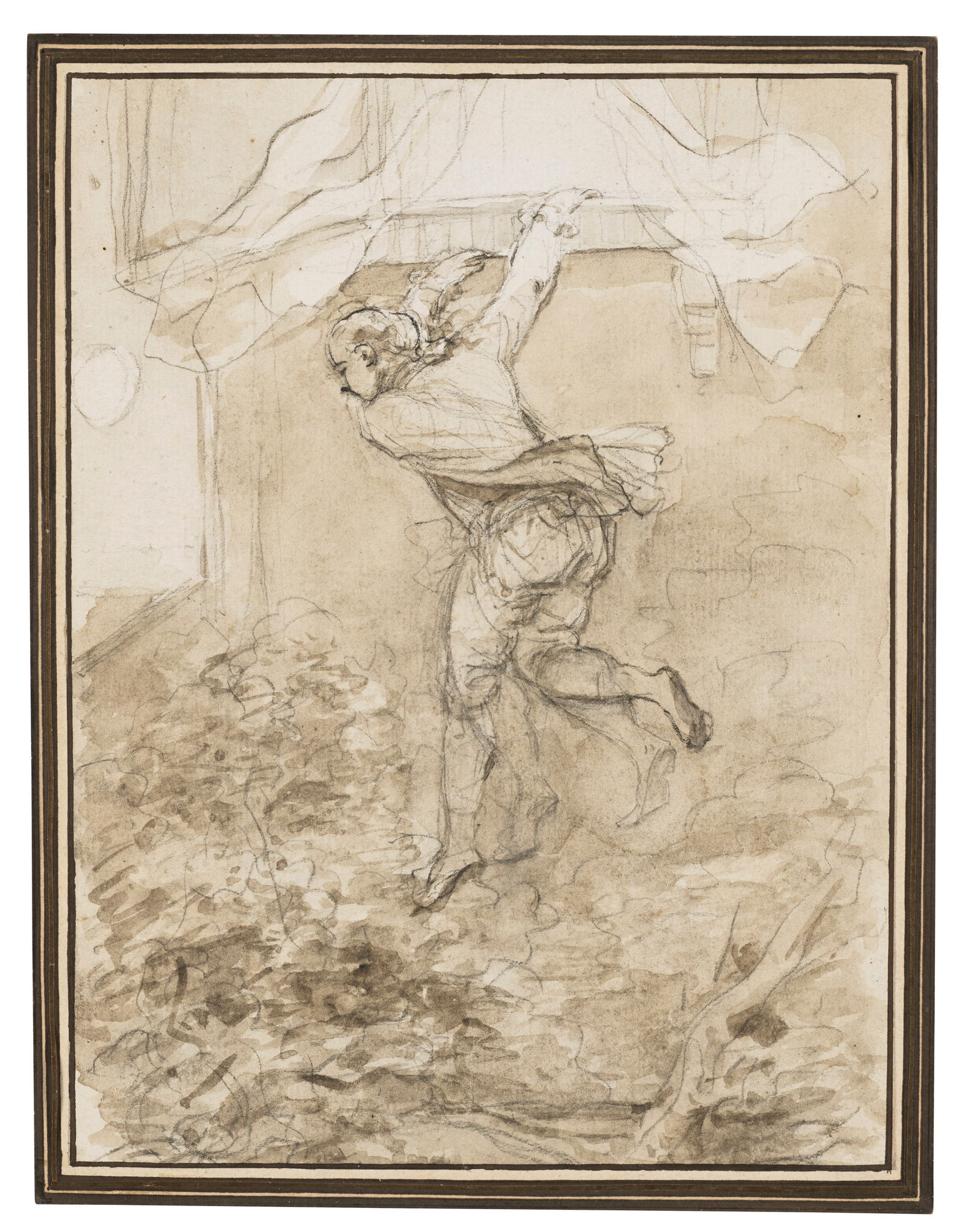 JEAN-HONORÉ FRAGONARD (GRASSE 1732-1806 PARIS) Saint Phar escaping through the window of (1 of 3)