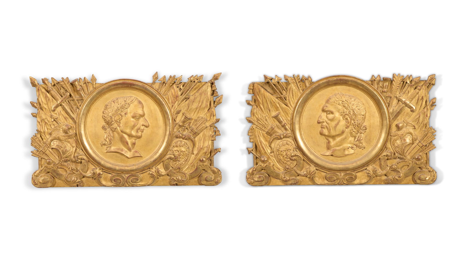 A PAIR OF LOUIS XVI-STYLE GILTWOOD OVERDOOR PANELS LATE 19TH/ FIRST HALF 20TH CENTURY (1 of 3)