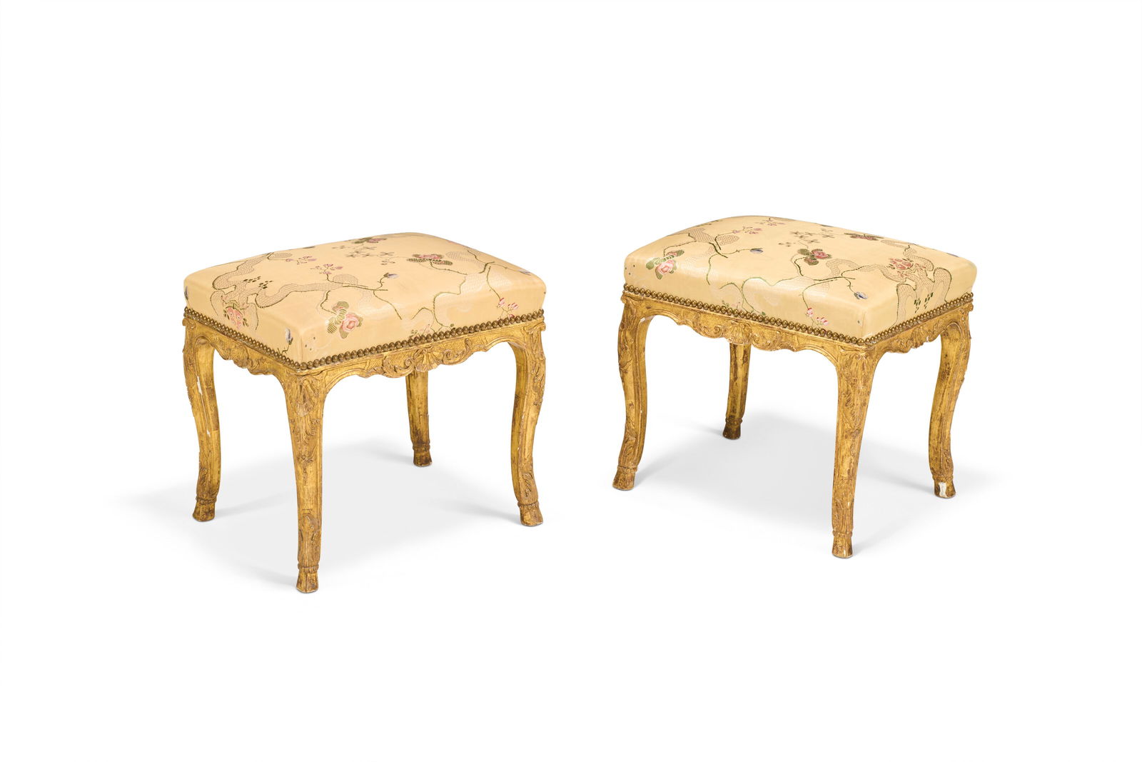 A PAIR OF EARLY LOUIS XV GILT WALNUT TABOURETS CIRCA 1725 (1 of 5)