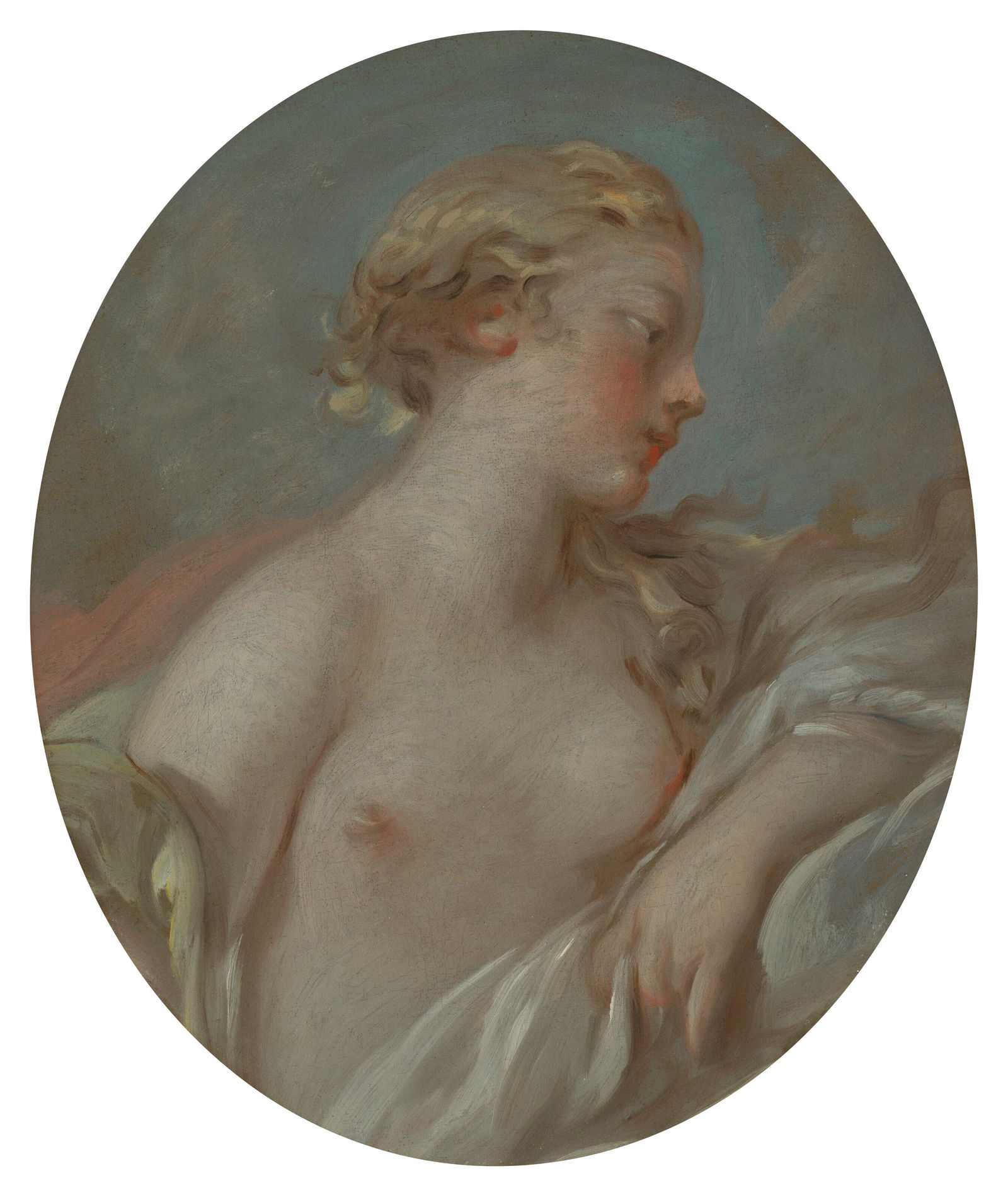 FRANÇOIS BOUCHER (PARIS 1703-1770) A female nude, half-length: FRANÇOIS BOUCHER (PARIS 1703-1770) A female nude, half-length Details FRANÇOIS BOUCHER (PARIS 1703-1770) A female nude, half-length oil on canvas, oval 14 7⁄8 x 12 ½ in. (37.8 x 3