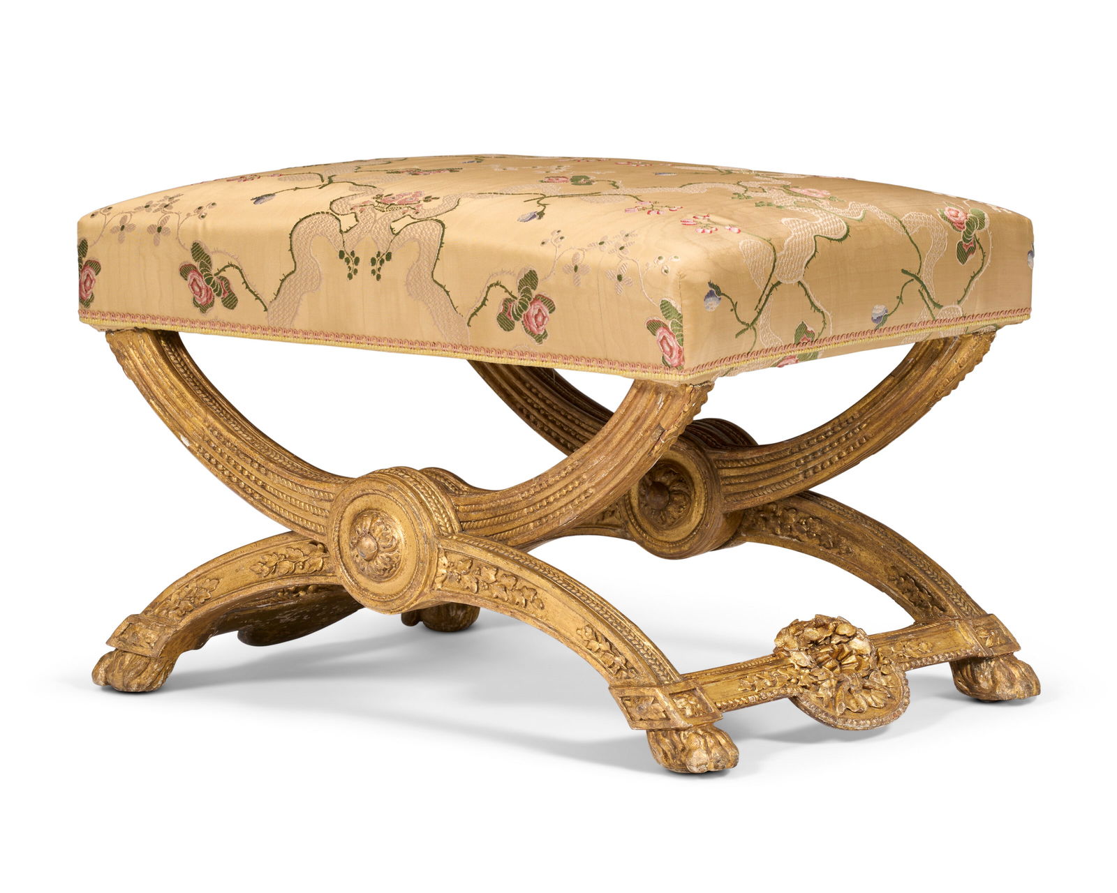 A ROYAL LOUIS XVI GILTWOOD PLIANT ATTRIBUTED TO JEAN-BAPTISTE-CLAUDE SENE, THE CARVING BY NICOLAS: A ROYAL LOUIS XVI GILTWOOD PLIANT ATTRIBUTED TO JEAN-BAPTISTE-CLAUDE SENE, THE CARVING BY NICOLAS FRANÇOIS VALLOIS, THE GILDING EXECUTED BY LOUIS-FRANÇOIS CHATARD & CHAUDRON, 1786 Details A