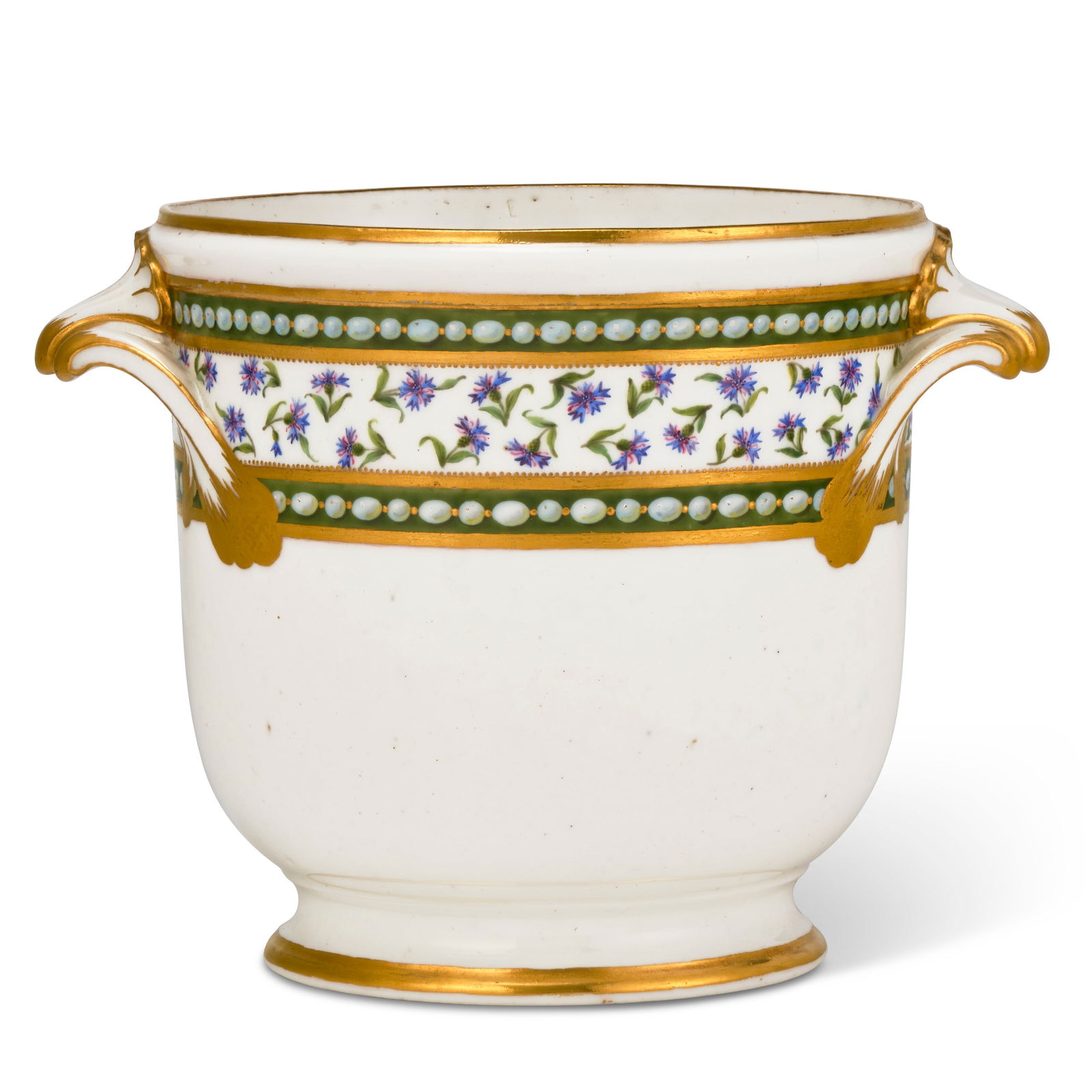 A ROYAL SEVRES PORCELAIN GLASS COOLER FROM THE SERVICE 'A PERLES ET BARBEAUX' (SEAU A VERRE) 1781,: A ROYAL SEVRES PORCELAIN GLASS COOLER FROM THE SERVICE 'A PERLES ET BARBEAUX' (SEAU A VERRE) 1781, BLUE INTERLACED L'S ENCLOSING DATE LETTERS DD, PAINTER’S MARK FOR NOEL Details A ROYAL SEVRES P