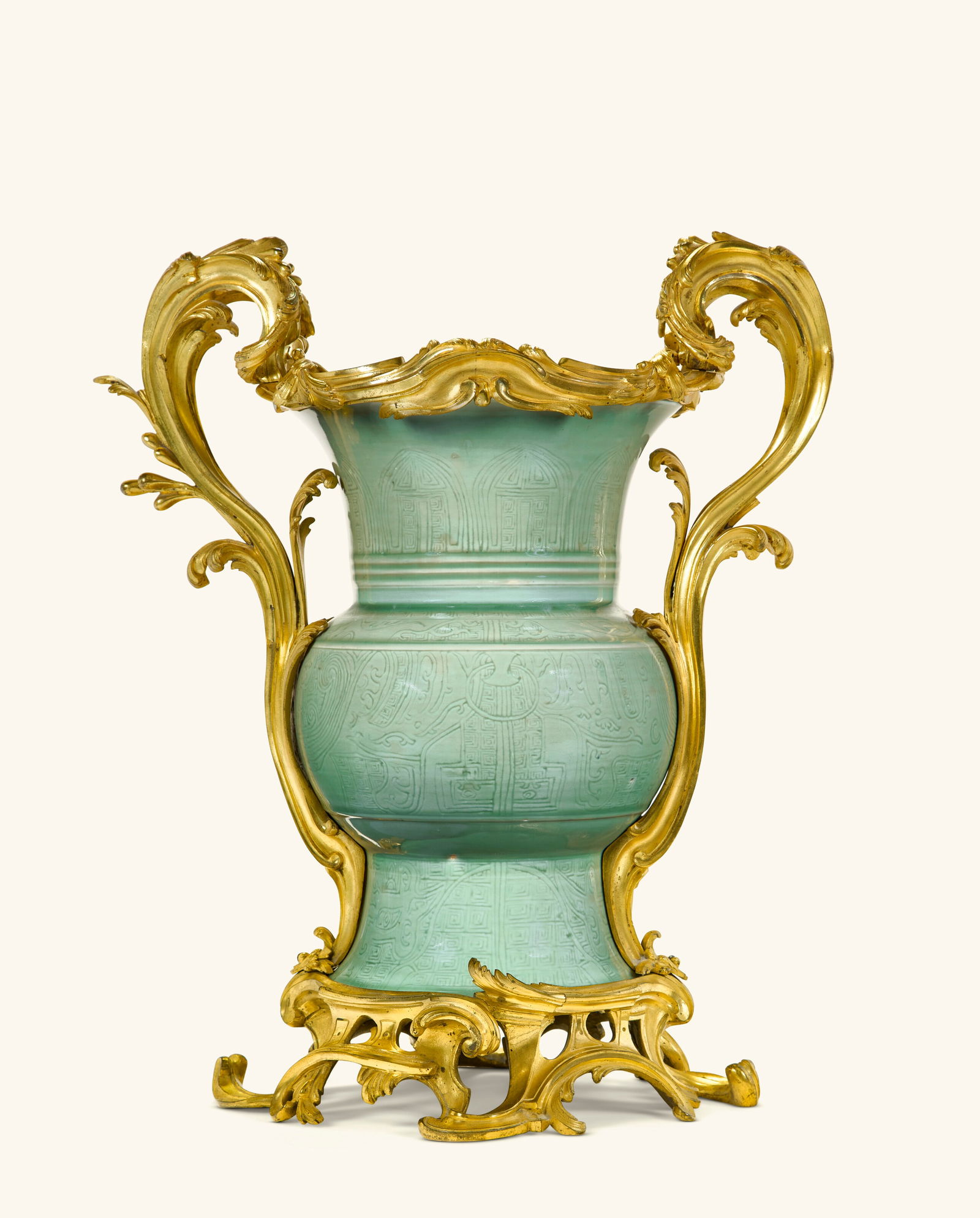 A LOUIS XV ORMOLU-MOUNTED CHINESE CELADON PORCELAIN VASE THE MOUNTS CIRCA 1750, THE PORCELAIN 18TH (1 of 12)