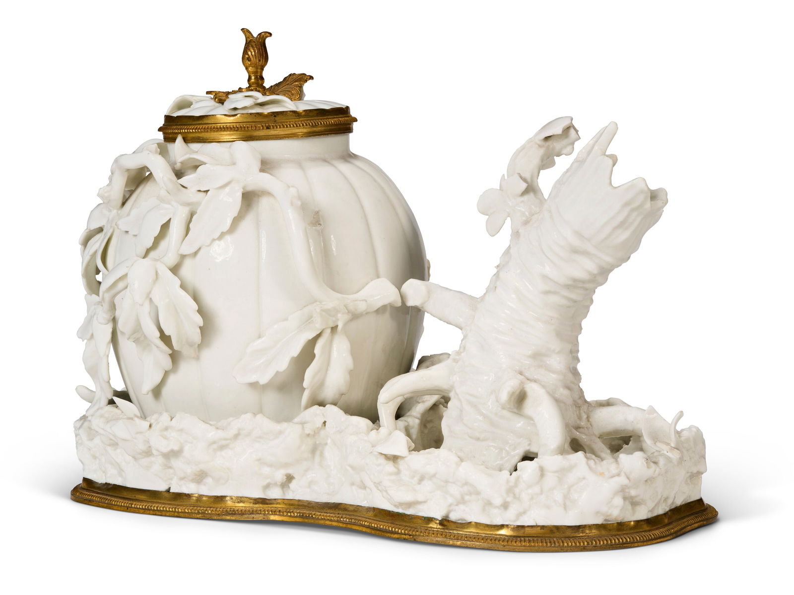A LOUIS XV ORMOLU-MOUNTED CHANTILLY PORCELAIN POT-POURRI VASE CIRCA 1740 (1 of 6)
