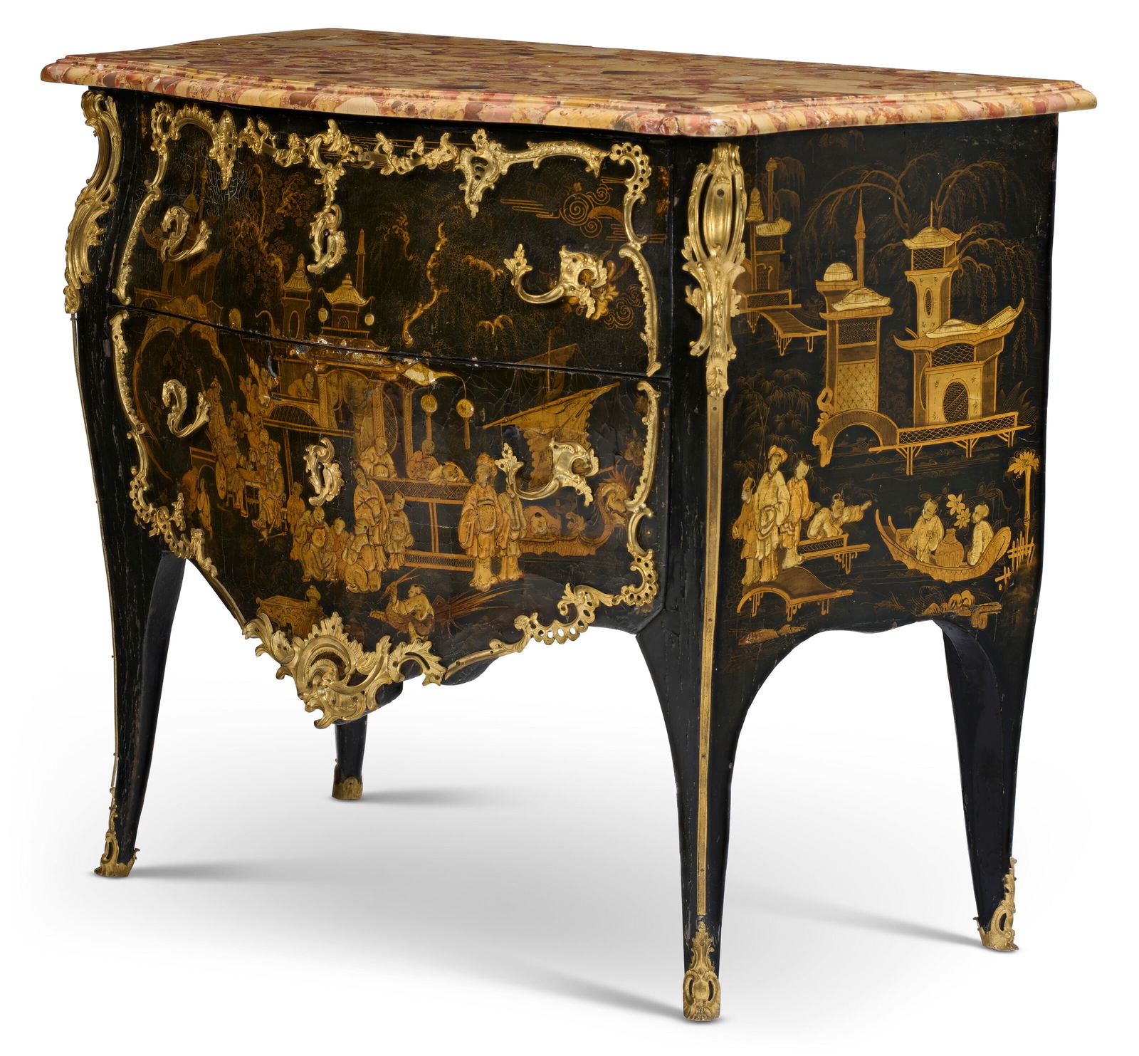 A LOUIS XV ORMOLU-MOUNTED BLACK-AND-GILT VERNIS-DECORATED COMMODE BY PIERRE ROUSSEL, CIRCA 1745 (1 of 7)