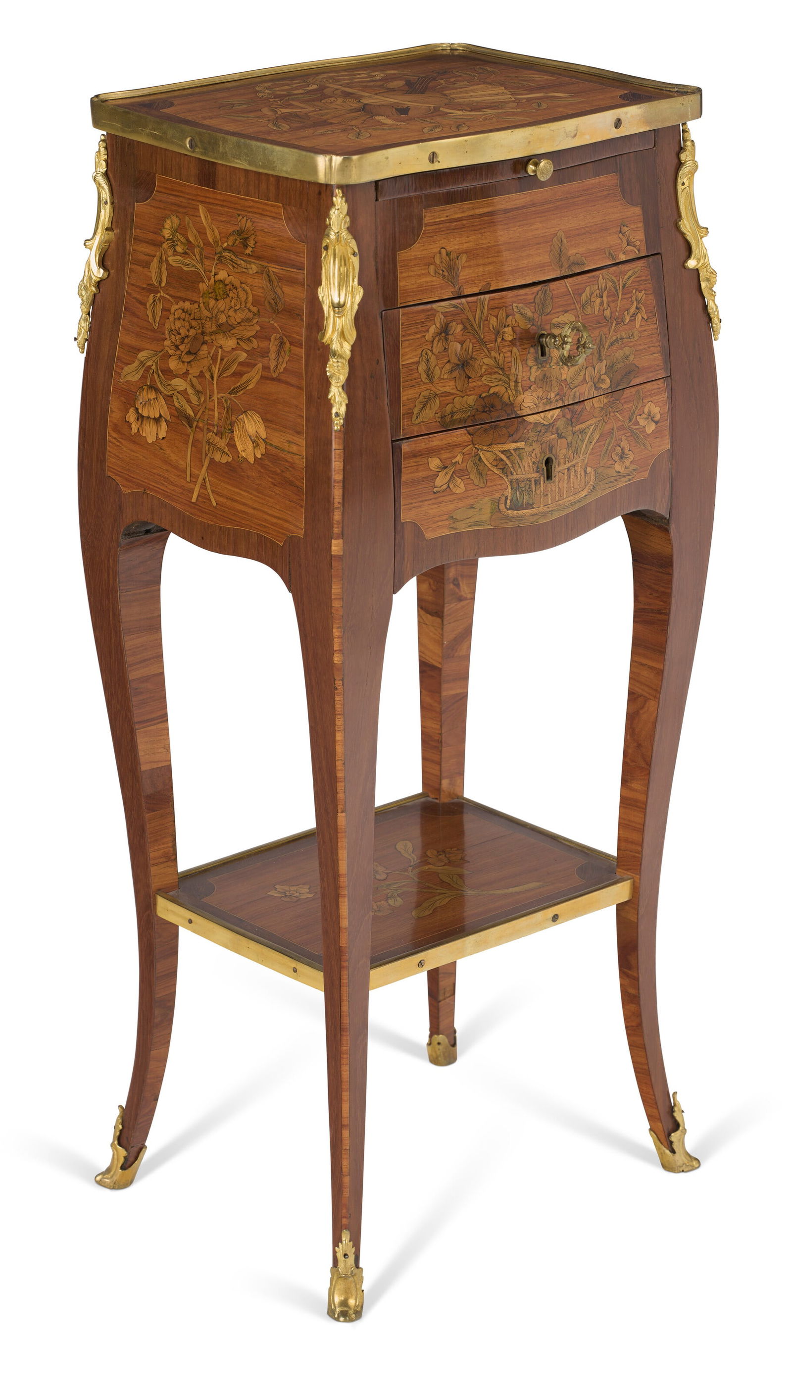 A LOUIS XV ORMOLU-MOUNTED TULIPWOOD, AMARANTH AND MARQUETRY TABLE A ECRIRE CIRCA 1760: A LOUIS XV ORMOLU-MOUNTED TULIPWOOD, AMARANTH AND MARQUETRY TABLE A ECRIRE CIRCA 1760 Details A LOUIS XV ORMOLU-MOUNTED TULIPWOOD, AMARANTH AND MARQUETRY TABLE A ECRIRE CIRCA 1760 Shaped rectangular w