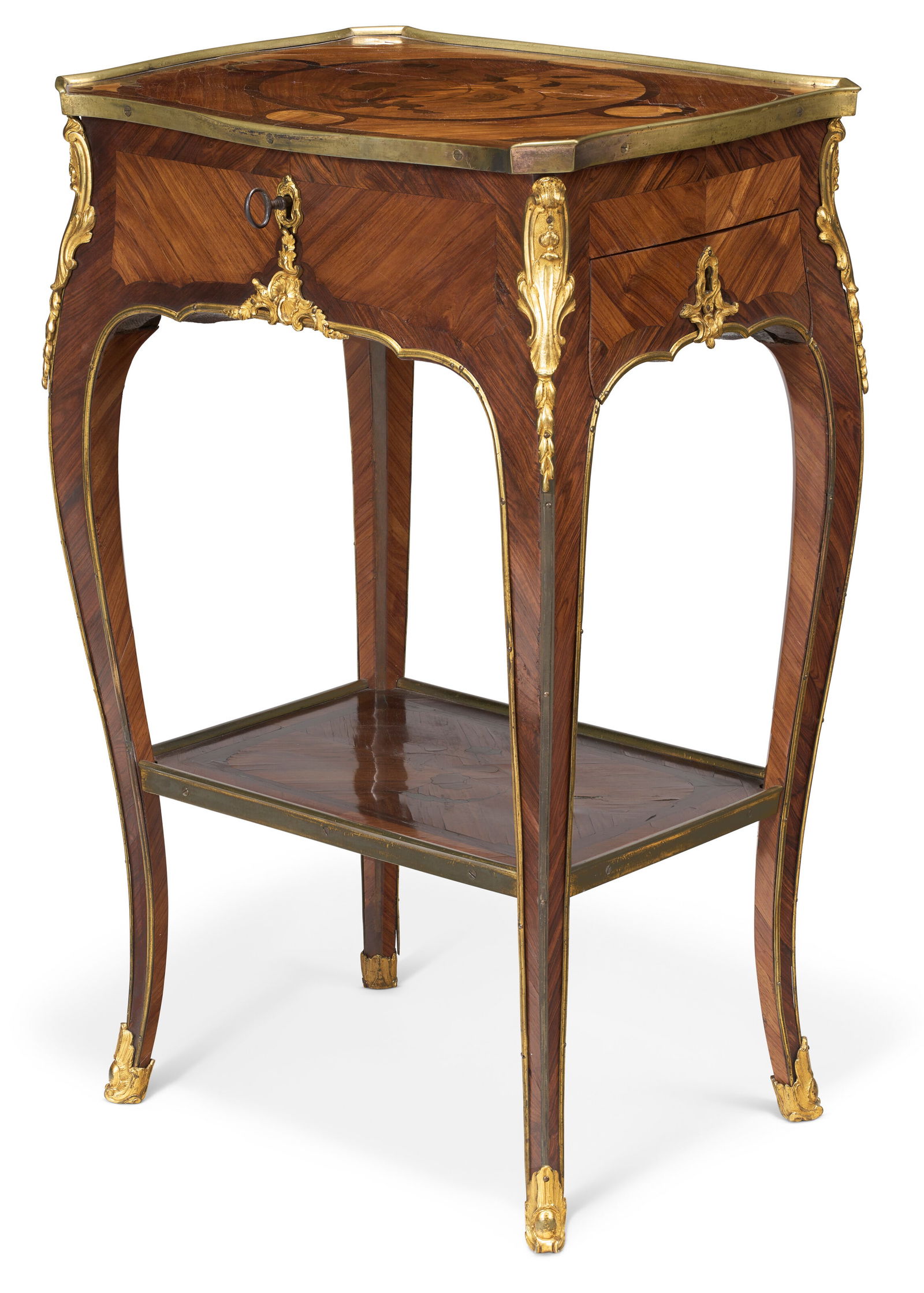 A LOUIS XV ORMOLU-MOUNTED KINGWOOD, TULIPWOOD AND BOIS DE BOUT MARQUETRY TABLE A ECRIRE BY BERNARD: A LOUIS XV ORMOLU-MOUNTED KINGWOOD, TULIPWOOD AND BOIS DE BOUT MARQUETRY TABLE A ECRIRE BY BERNARD II VAN RISENBURGH ('BVRB'), CIRCA 1750 Details A LOUIS XV ORMOLU-MOUNTED KINGWOOD, TULIPWOOD AND BOIS
