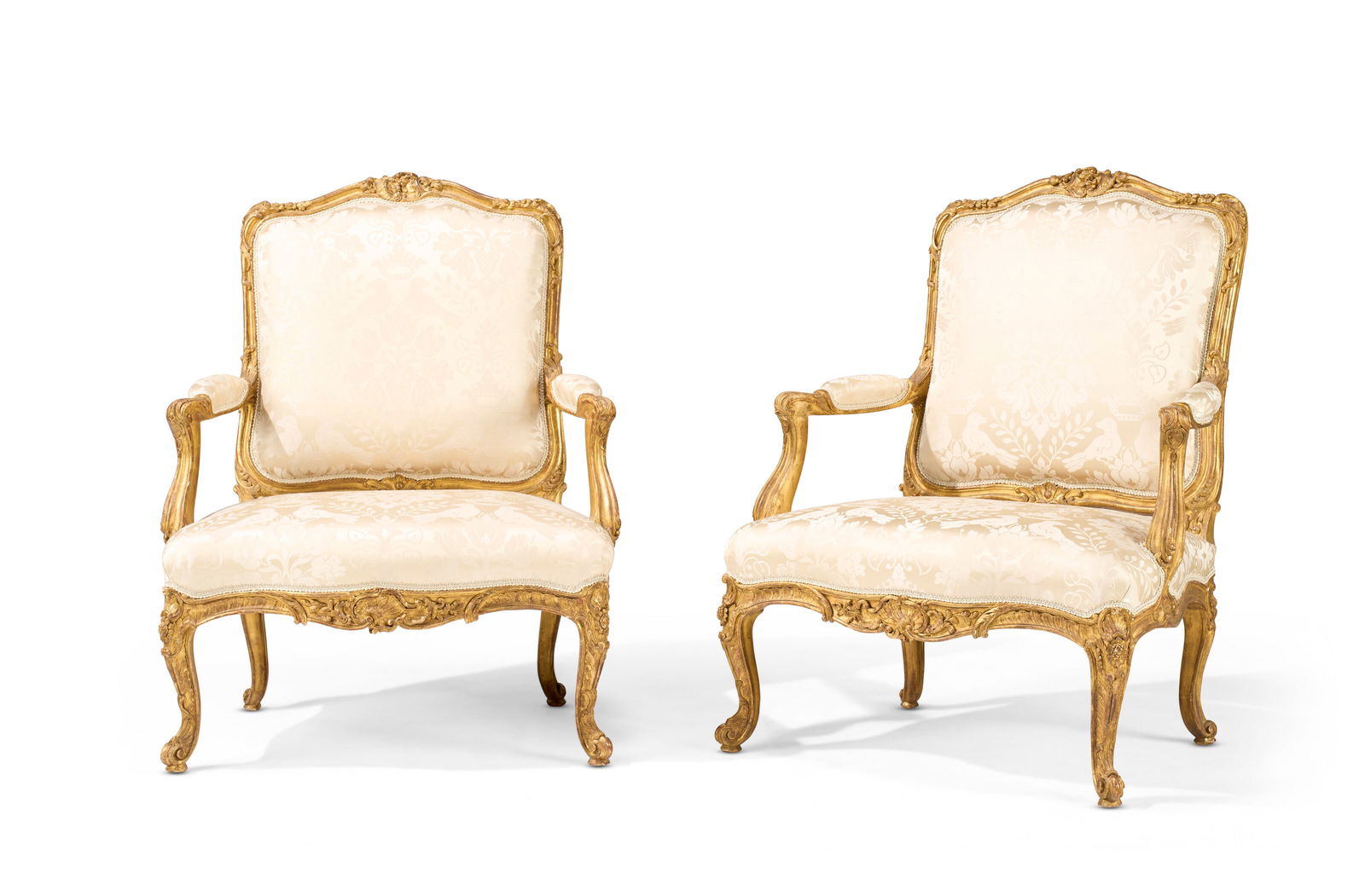 A PAIR OF LOUIS XV GILTWOOD FAUTEUILS BY JEAN-BAPTISTE GOURDIN, CIRCA 1745 (1 of 5)