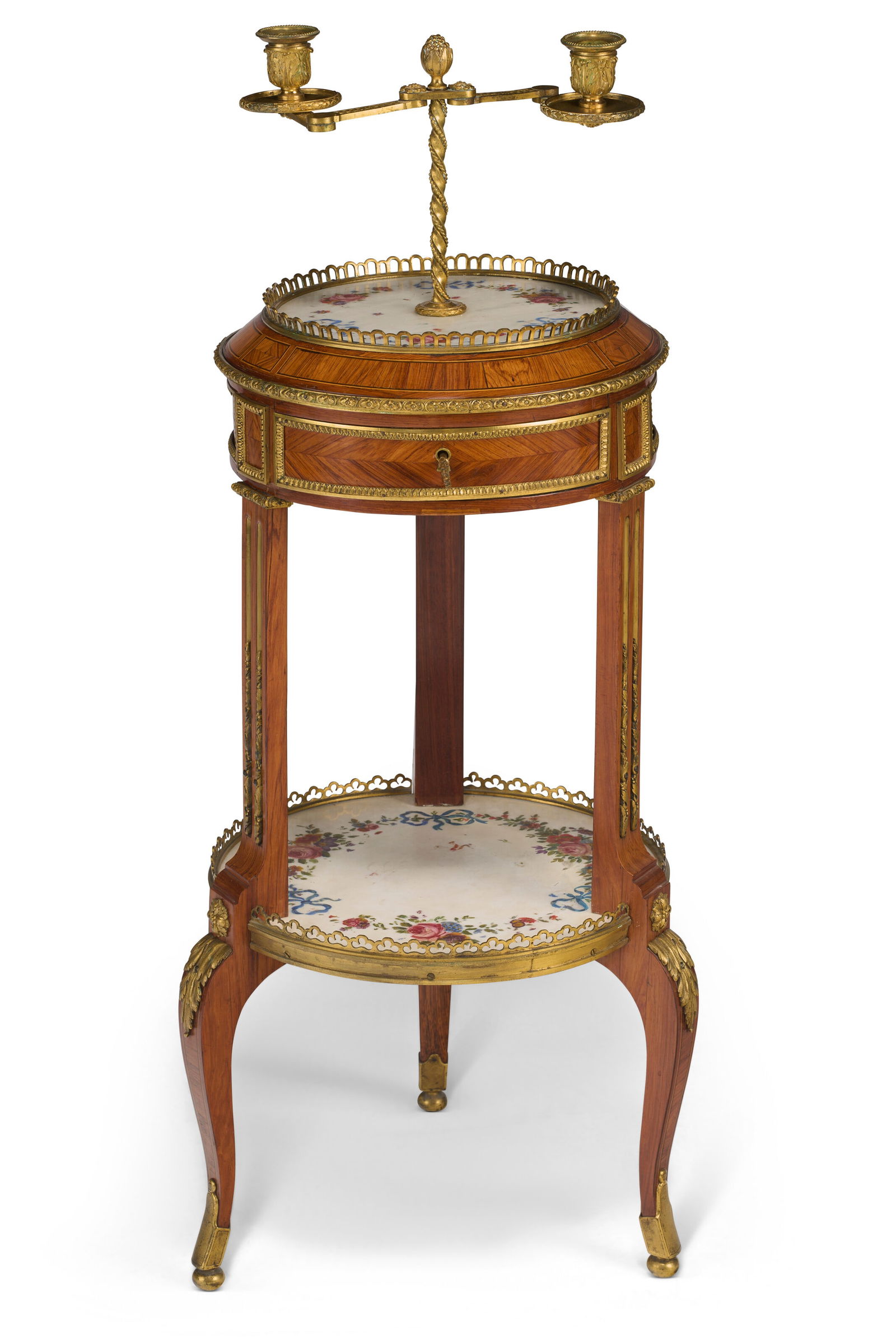 A FRENCH ORMOLU AND MARBLE-MOUNTED KINGWOOD AND TULIPWOOD OCCASIONAL TABLE LATE 19TH CENTURY (1 of 3)