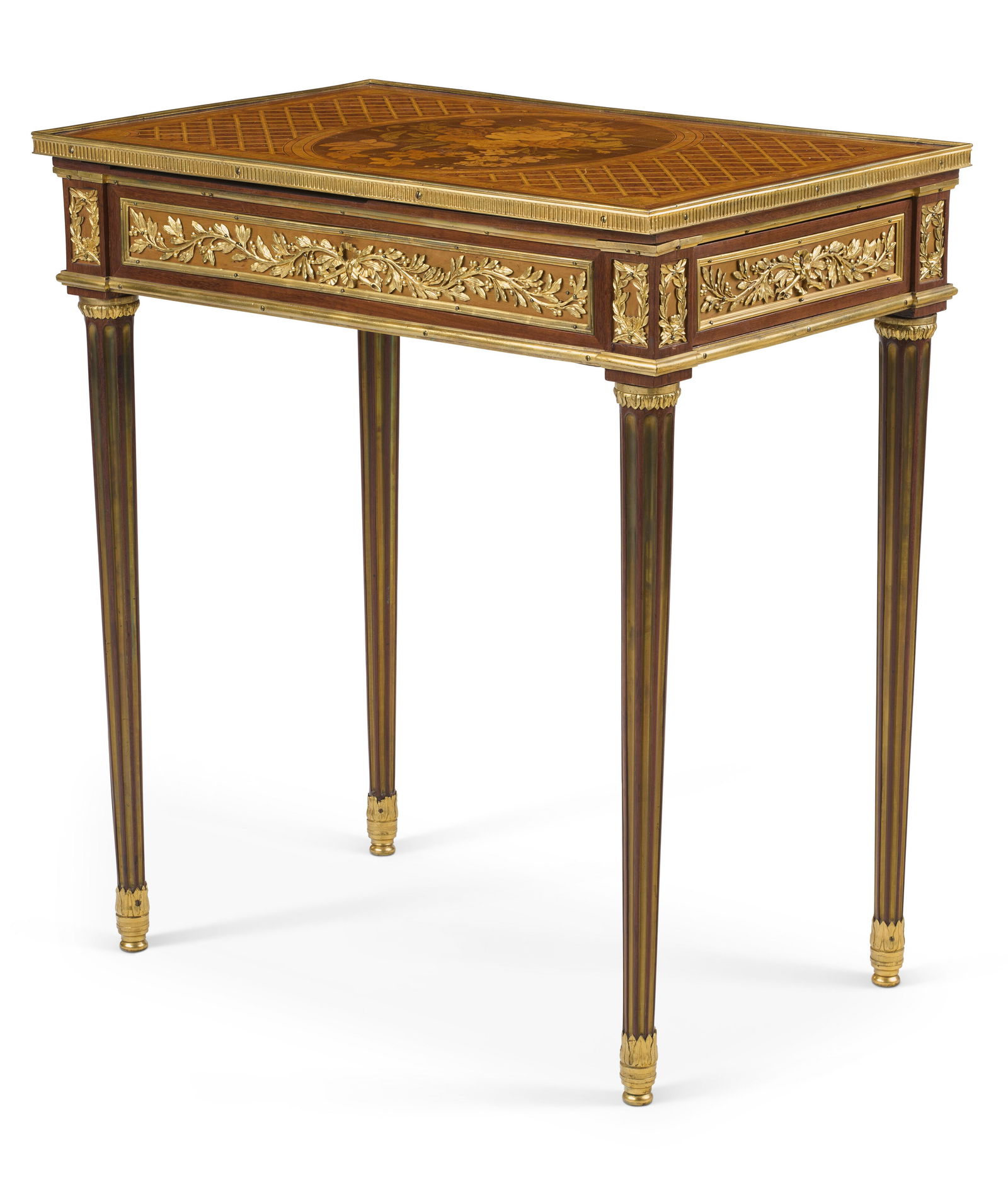 A LOUIS XVI ORMOLU-MOUNTED AMARANTH, KINGWOOD, PARQUETRY AND MARQUETRY MECHANICAL TABLE A ECRIRE BY (1 of 4)