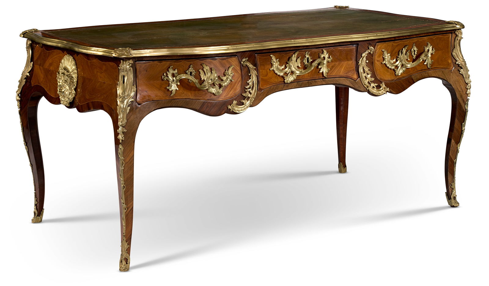 A LOUIS XV ORMOLU-MOUNTED KINGWOOD AND TULIPWOOD BUREAU PLAT MID-18TH CENTURY, PARTIALLY REMOUNTED: A LOUIS XV ORMOLU-MOUNTED KINGWOOD AND TULIPWOOD BUREAU PLAT MID-18TH CENTURY, PARTIALLY REMOUNTED Details A LOUIS XV ORMOLU-MOUNTED KINGWOOD AND TULIPWOOD BUREAU PLAT MID-18TH CENTURY, PARTIALLY REMO