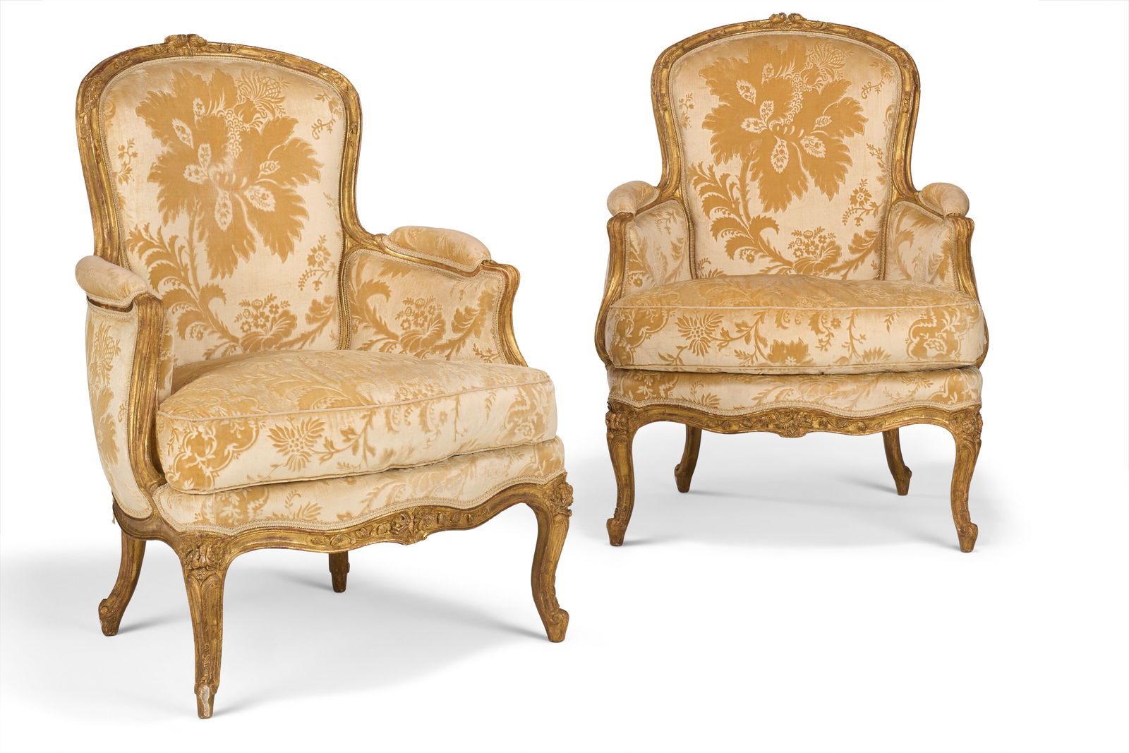 A PAIR OF LOUIS XV GILTWOOD BERGERES MID-18TH CENTURY (1 of 4)