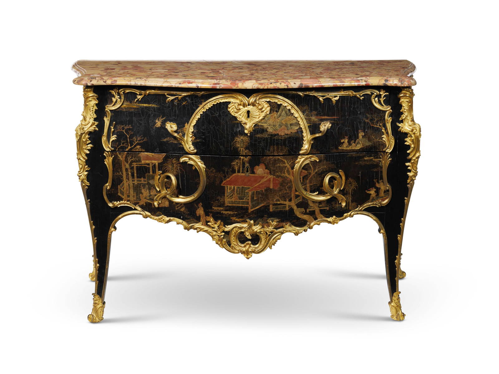 A LOUIS XV ORMOLU-MOUNTED CHINESE LACQUER COMMODE BY JEAN DESFORGES, CIRCA 1750