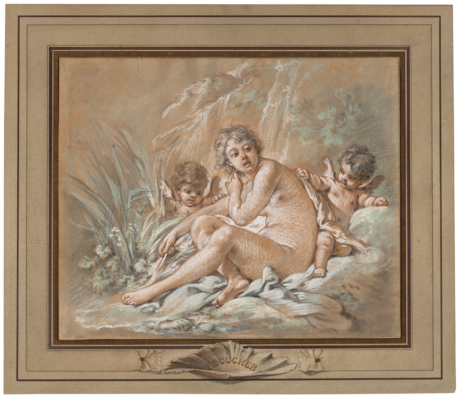 ATTRIBUTED TO FRANÇOIS BOUCHER (PARIS 1703-1770) The bather: ATTRIBUTED TO FRANÇOIS BOUCHER (PARIS 1703-1770) The bather Details ATTRIBUTED TO FRANÇOIS BOUCHER (PARIS 1703-1770) The bather pastel, on light brown paper 10 ¾ x 13 1⁄8 in. (27.