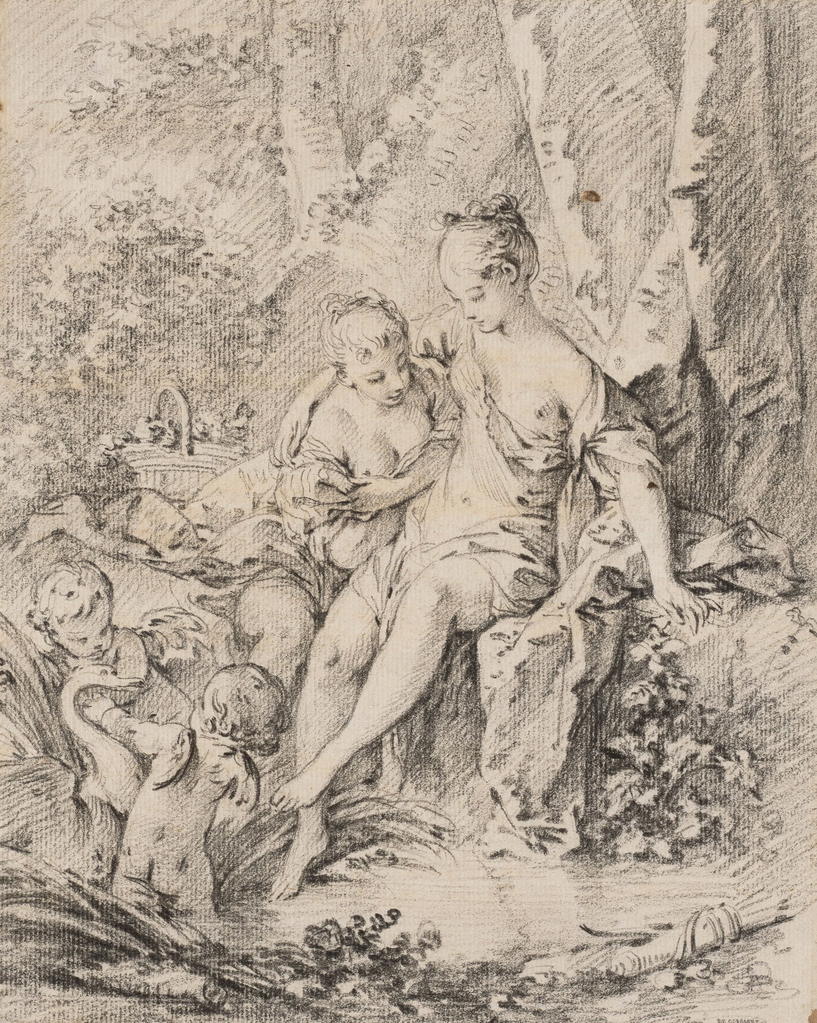FRANÇOIS BOUCHER (PARIS 1703-1770) The Bath of Venus or Leda: FRANÇOIS BOUCHER (PARIS 1703-1770) The Bath of Venus or Leda Details FRANÇOIS BOUCHER (PARIS 1703-1770) The Bath of Venus or Leda black chalk 8 ¾ x 7 in. (22.3 x 17.8 cm) Provenance Jea