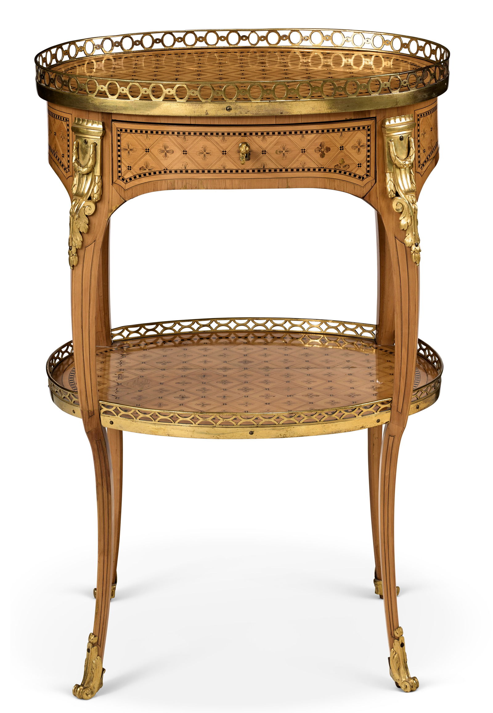A LATE LOUIS XV ORMOLU-MOUNTED STAINED PEARWOOD AND PARQUETRY TABLE A ECRIRE BY ROGER VANDERCRUSE, - 2