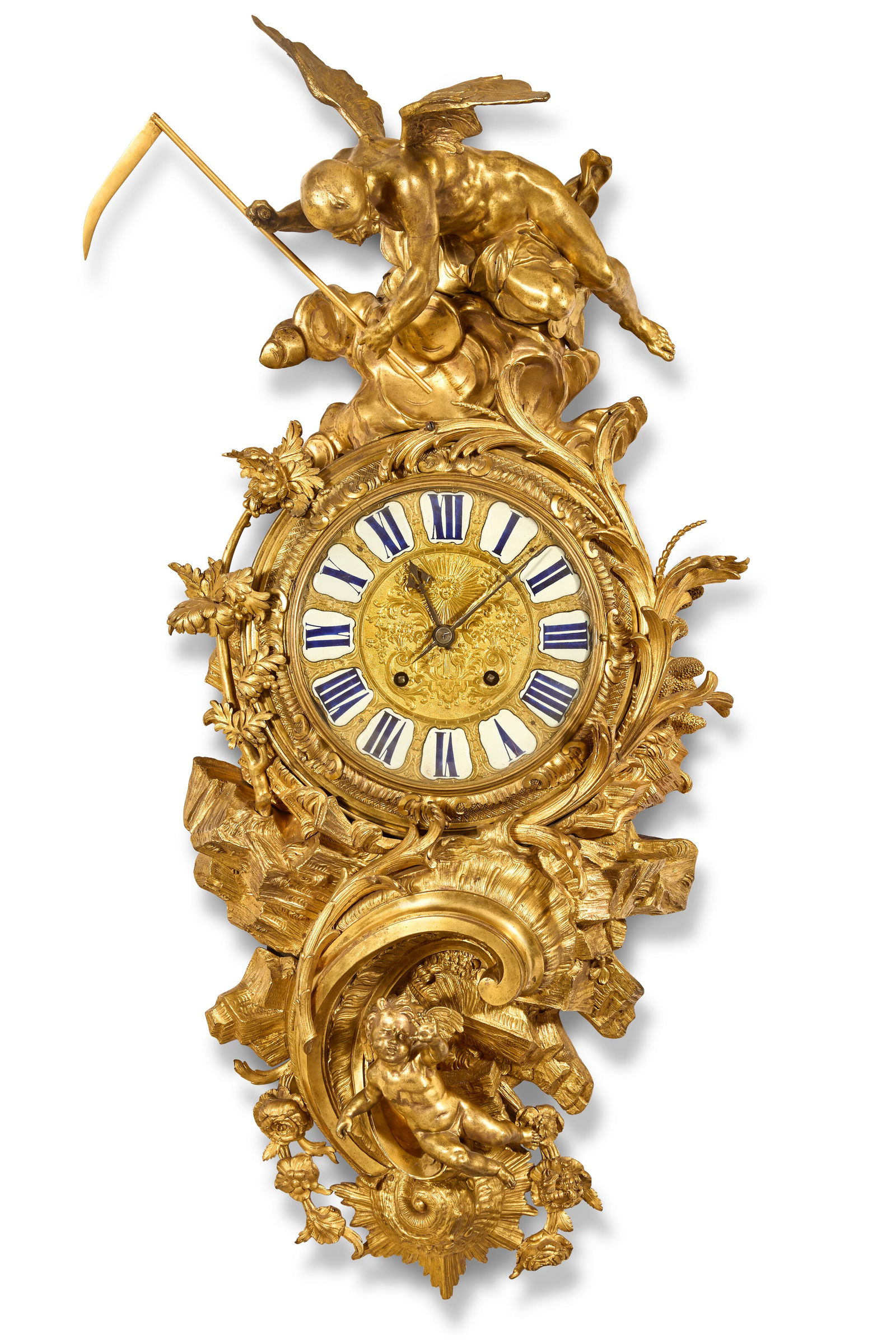 A LOUIS XV ORMOLU AND TORTOISESHELL AND BRASS-INLAID BOULLE MARQUETRY CARTEL CLOCK ATTRIBUTED TO: A LOUIS XV ORMOLU AND TORTOISESHELL AND BRASS-INLAID BOULLE MARQUETRY CARTEL CLOCK ATTRIBUTED TO CHARLES CRESSENT, CIRCA 1740-1745 Details A LOUIS XV ORMOLU AND TORTOISESHELL AND BRASS-INLAID BOULLE