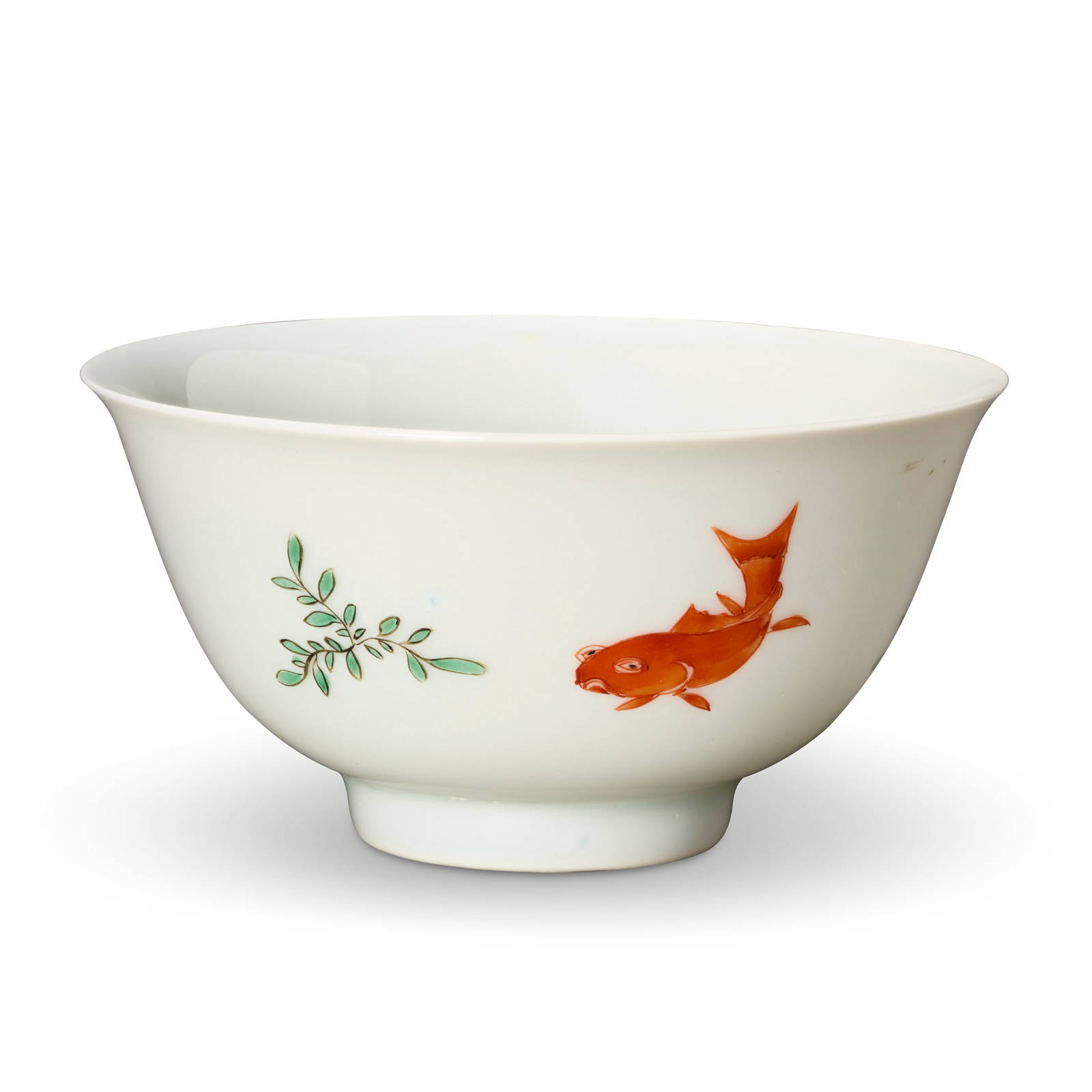 A CHINESE IRON-RED AND GREEN-ENAMELED 'FISH AND WATERWEED' BOWL KANGXI PERIOD (1662-1722)