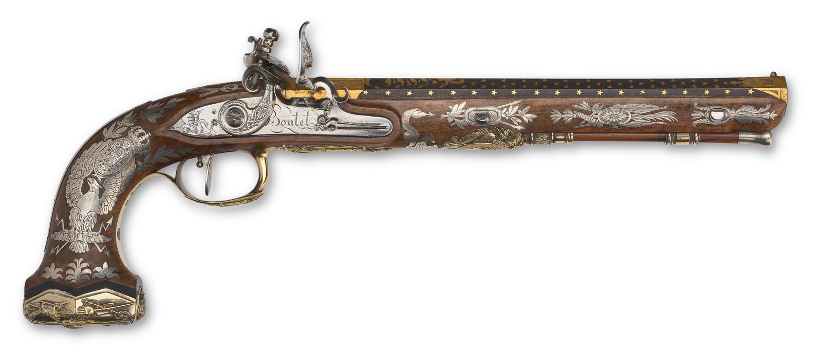 A SILVER AND SILVER-GILT MOUNTED FLINTLOCK PISTOL BY NICOLAS-NOËL BOUTET OF VERSAILLES, EARLY (1 of 4)