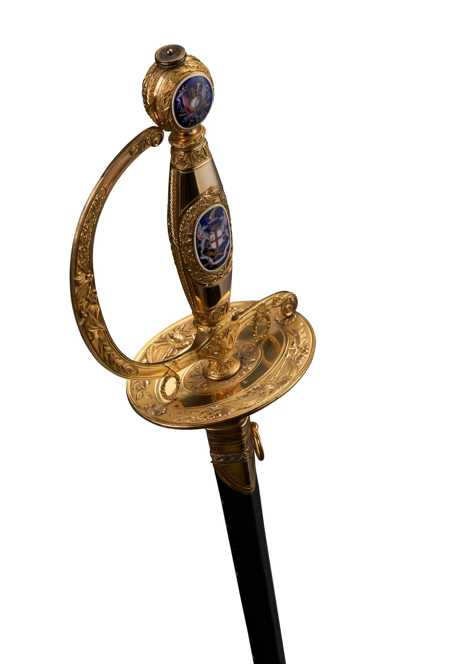A MAGNIFICENT BRITISH PRESENTATION SMALL-SWORD MOUNTED IN GOLD AND TRANSLUCENT ENAMELS BY JOHN RAY (1 of 6)