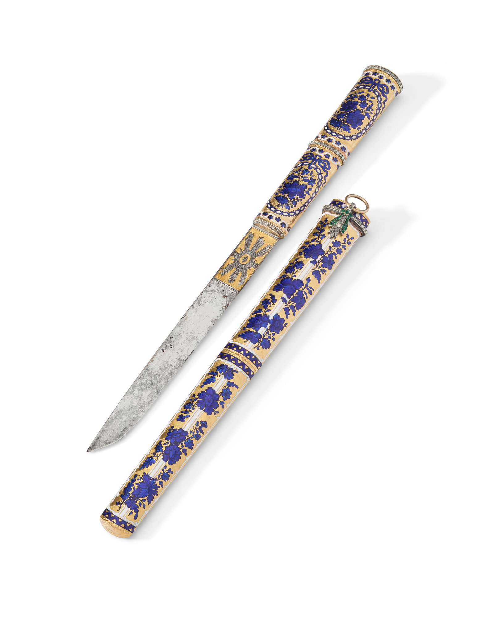 AN IMPERIAL GOLD AND ENAMEL CEREMONIAL KNIFE AND SHEATH CHINA, QIANLONG PERIOD (1736-1795) OR (1 of 5)