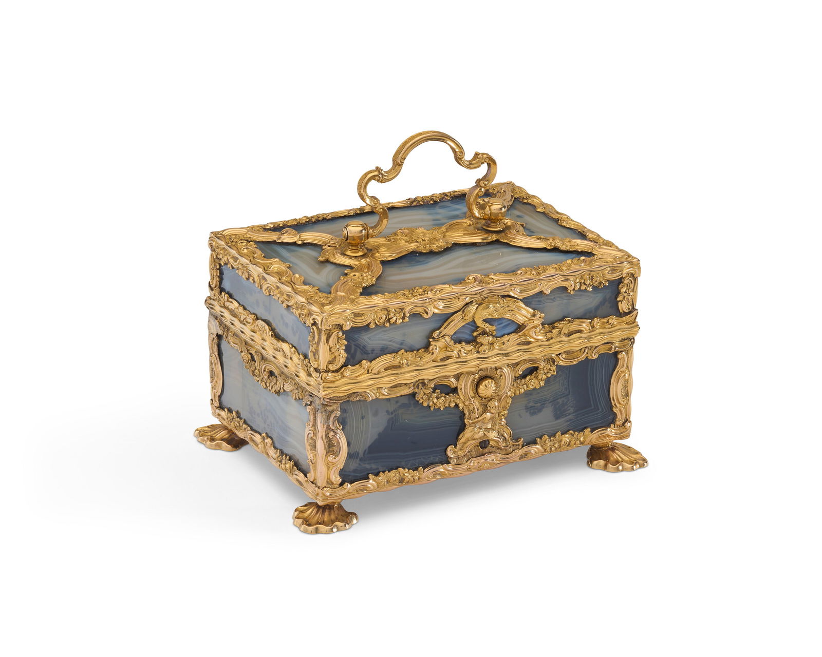 A GEORGE III GOLD-MOUNTED AGATE NECESSAIRE WITH GOLD AND GILT-METAL FITTINGS LONDON, CIRCA 1760, IN (1 of 4)