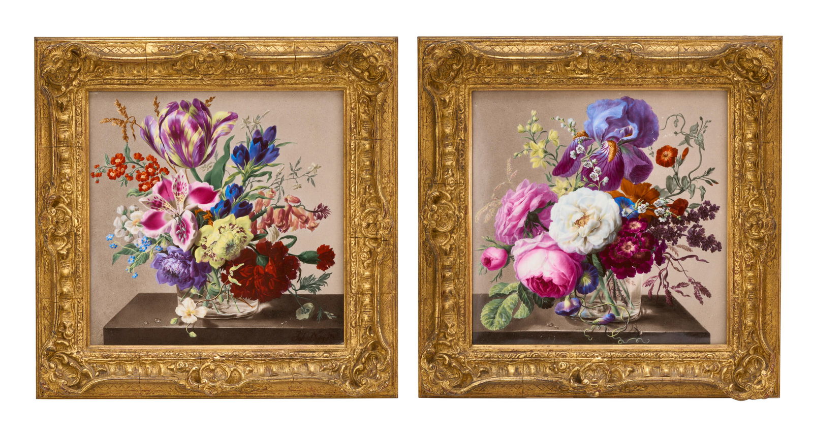 A PAIR OF VIENNA PORCELAIN SQUARE PLAQUES OF STILL-LIVES DATED 1808, BOTH SIGNED JOS.(EPH) NIGG, ONE (1 of 2)
