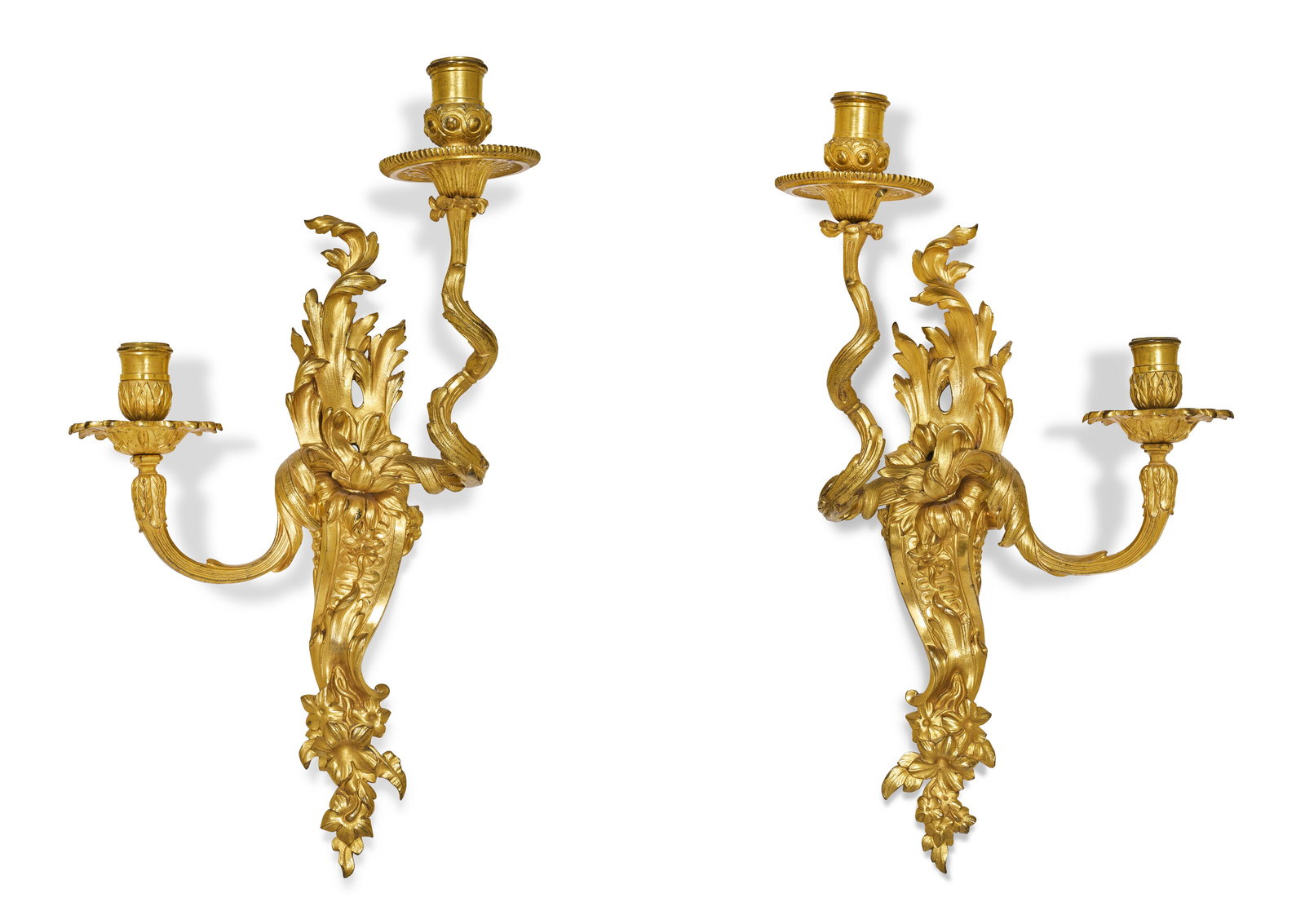 A PAIR OF EARLY LOUIS XV ORMOLU TWO-BRANCH WALL-LIGHTS CIRCA 1725-1730 (1 of 4)