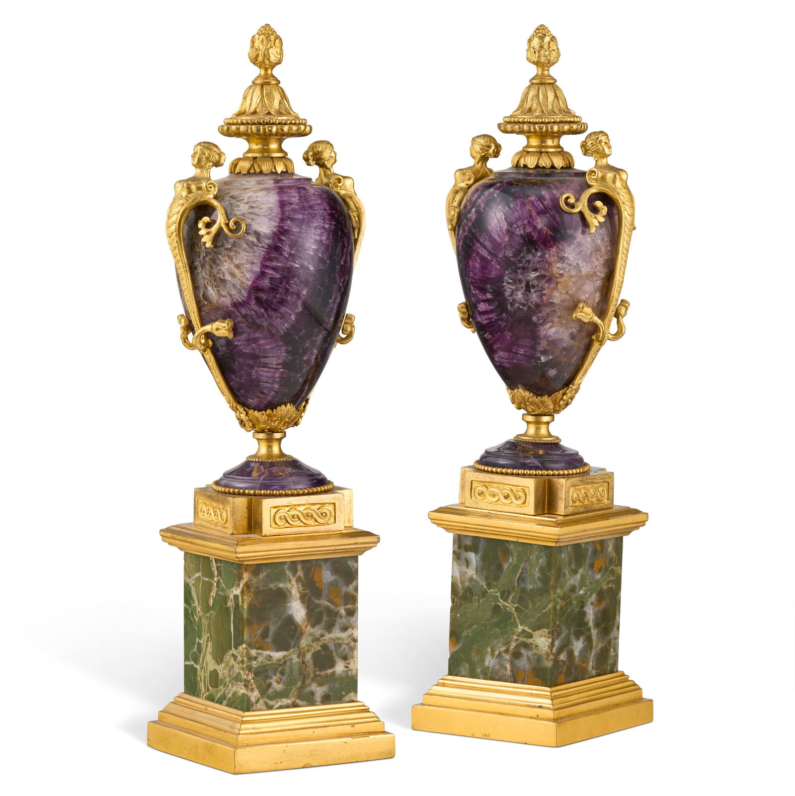 A PAIR OF ORMOLU-MOUNTED FLUORSPAR AND JASPER VASES 20TH CENTURY (1 of 3)