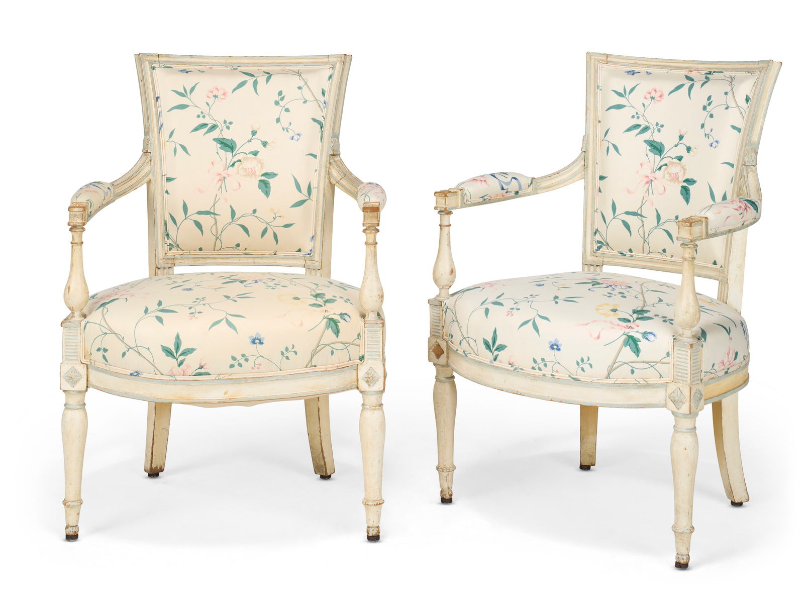 A PAIR OF DIRECTOIRE-STYLE GREY- AND CREAM-PAINTED FAUTEUILS FIRST HALF 20TH CENTURY (1 of 4)