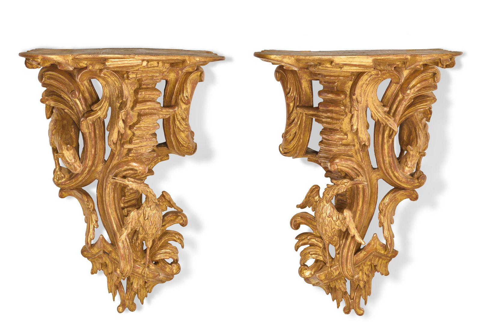 A PAIR OF GEORGE II STYLE GILTWOOD BRACKETS PROBABLY 19TH CENTURY (1 of 3)