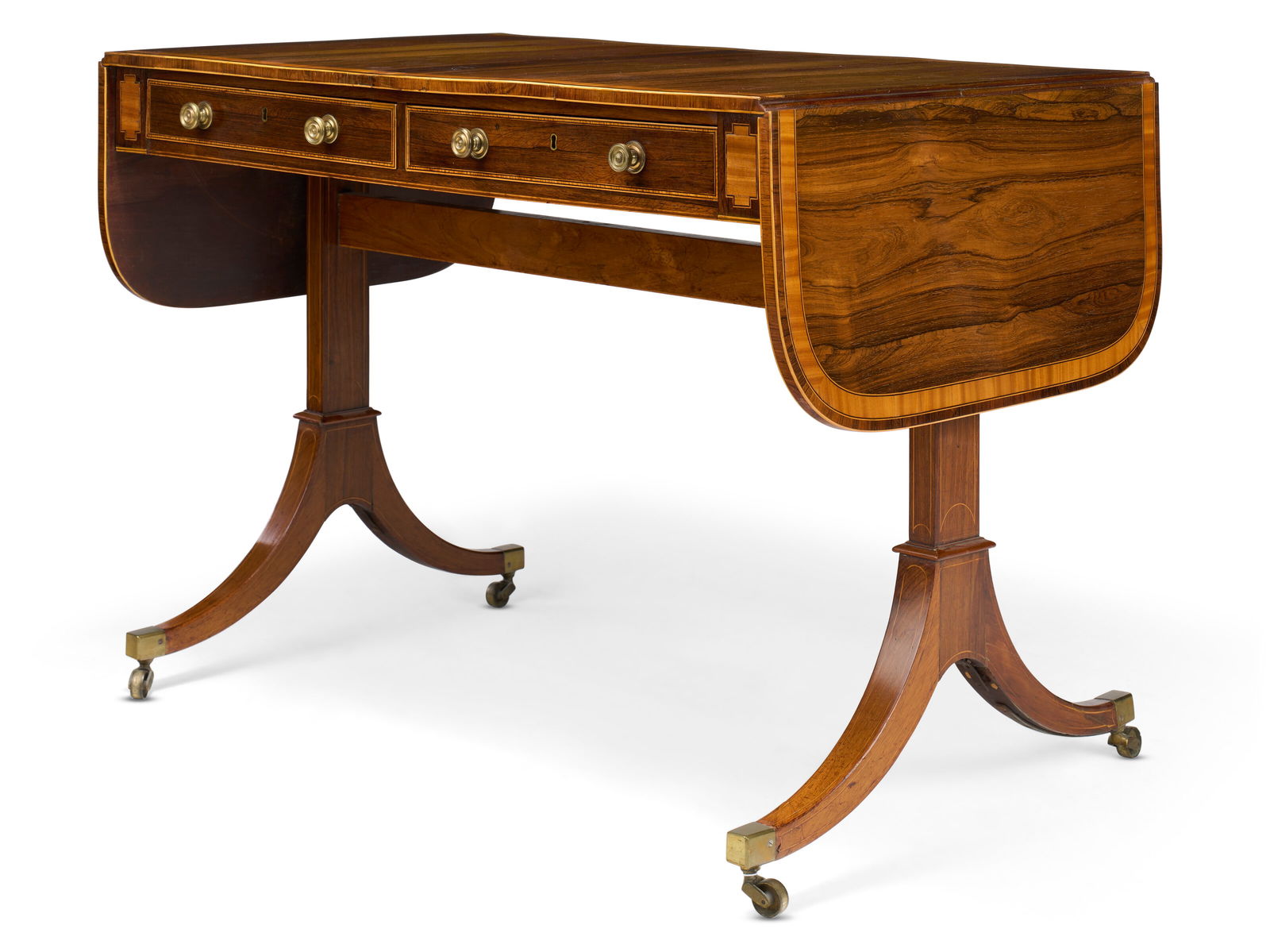 A REGENCY ROSEWOOD AND SATINWOOD-INLAID SOFA TABLE CIRCA 1800 (1 of 2)
