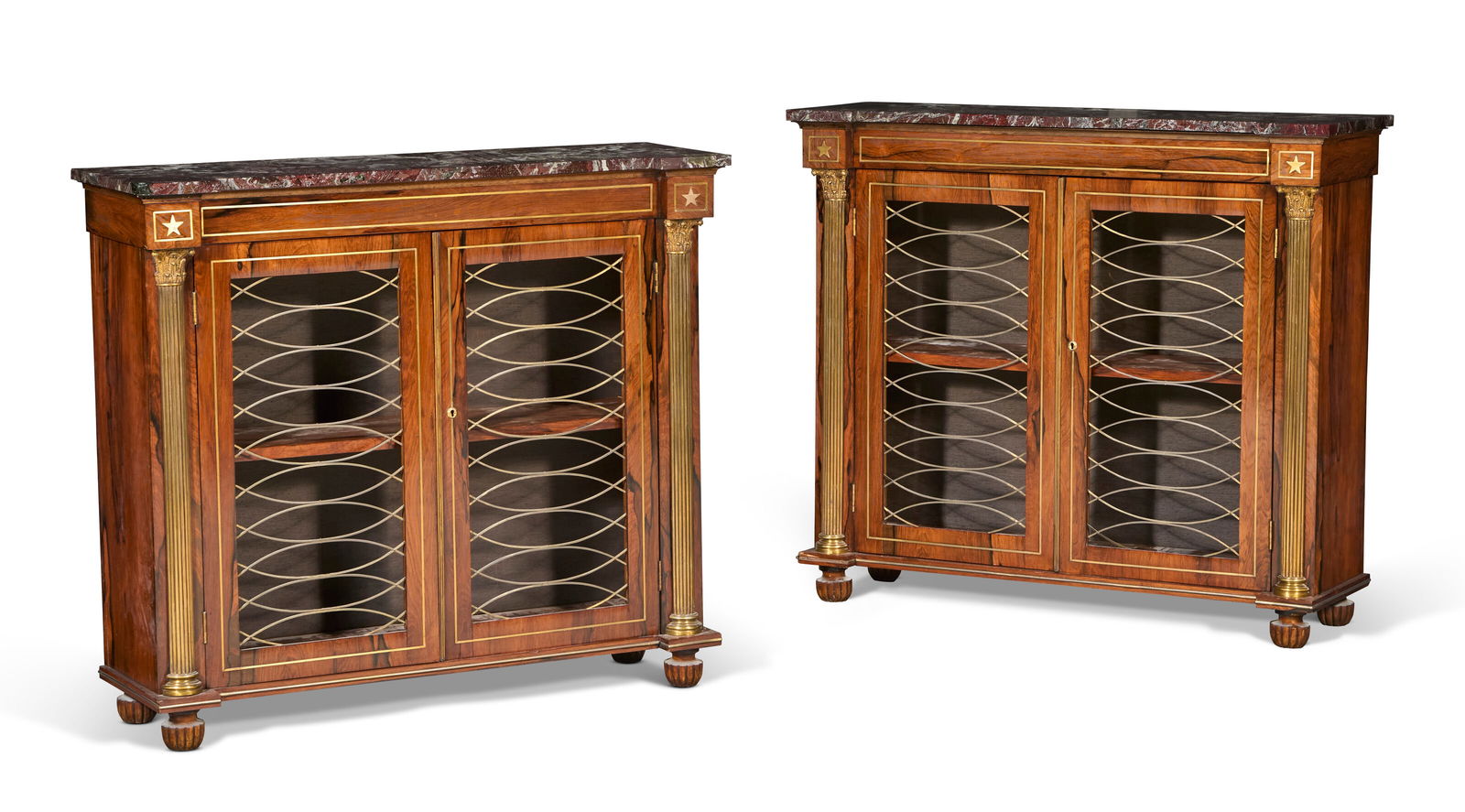 A PAIR OF REGENCY BRASS-INLAID ROSEWOOD SIDE CABINETS CIRCA 1810 (1 of 5)