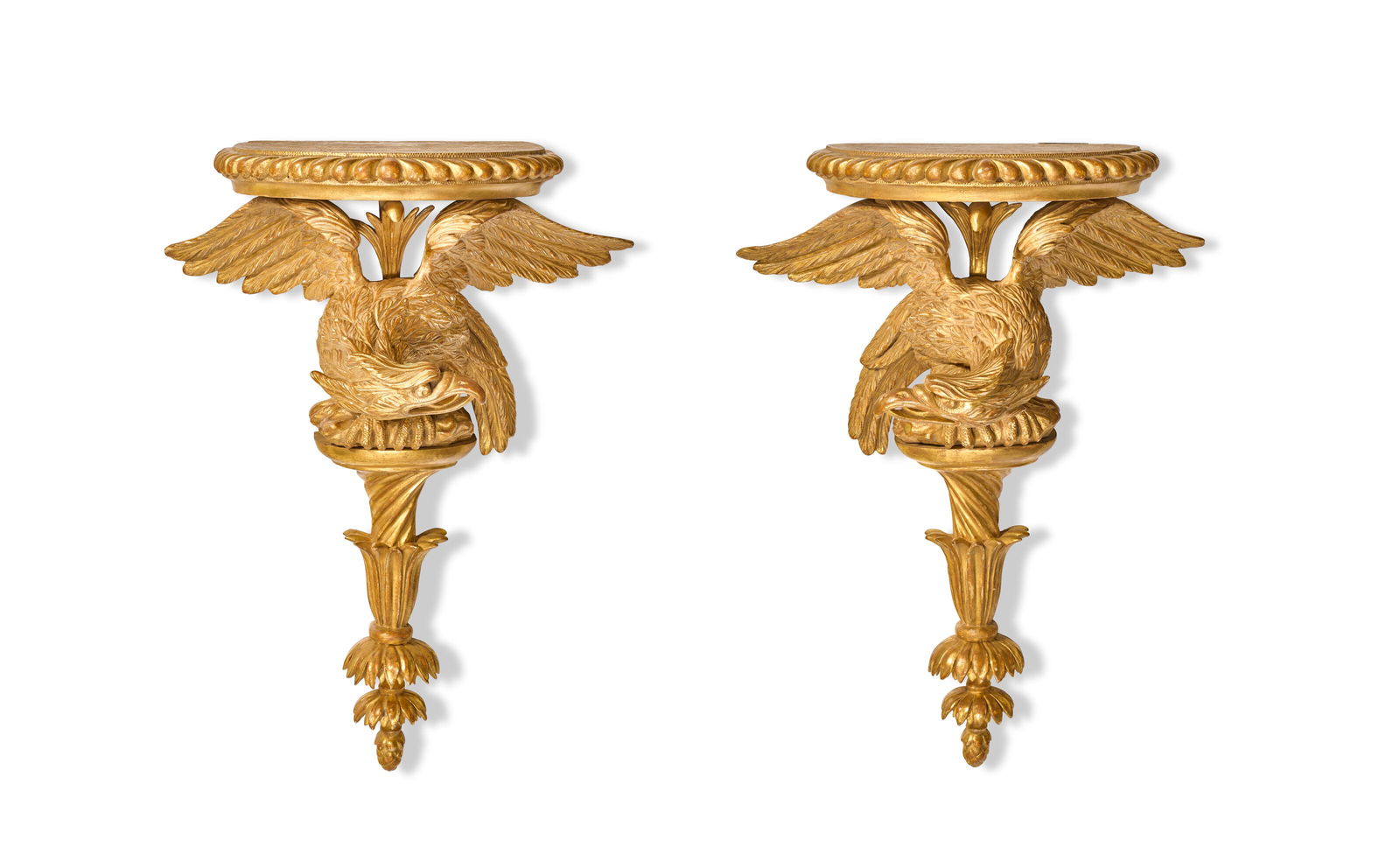A PAIR OF GEORGE III STYLE GILTWOOD BRACKETS 20TH CENTURY (1 of 6)