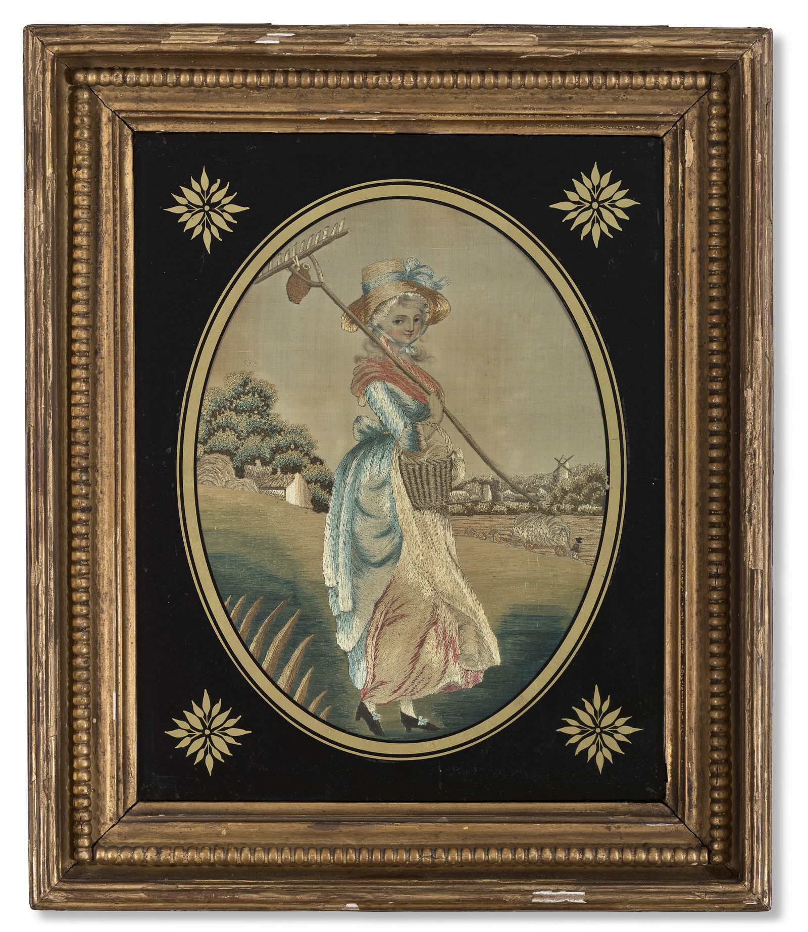 A GROUP OF THREE GEORGE III OVAL SILK-EMBROIDERED PICTURES EARLY 19TH CENTURY - 2