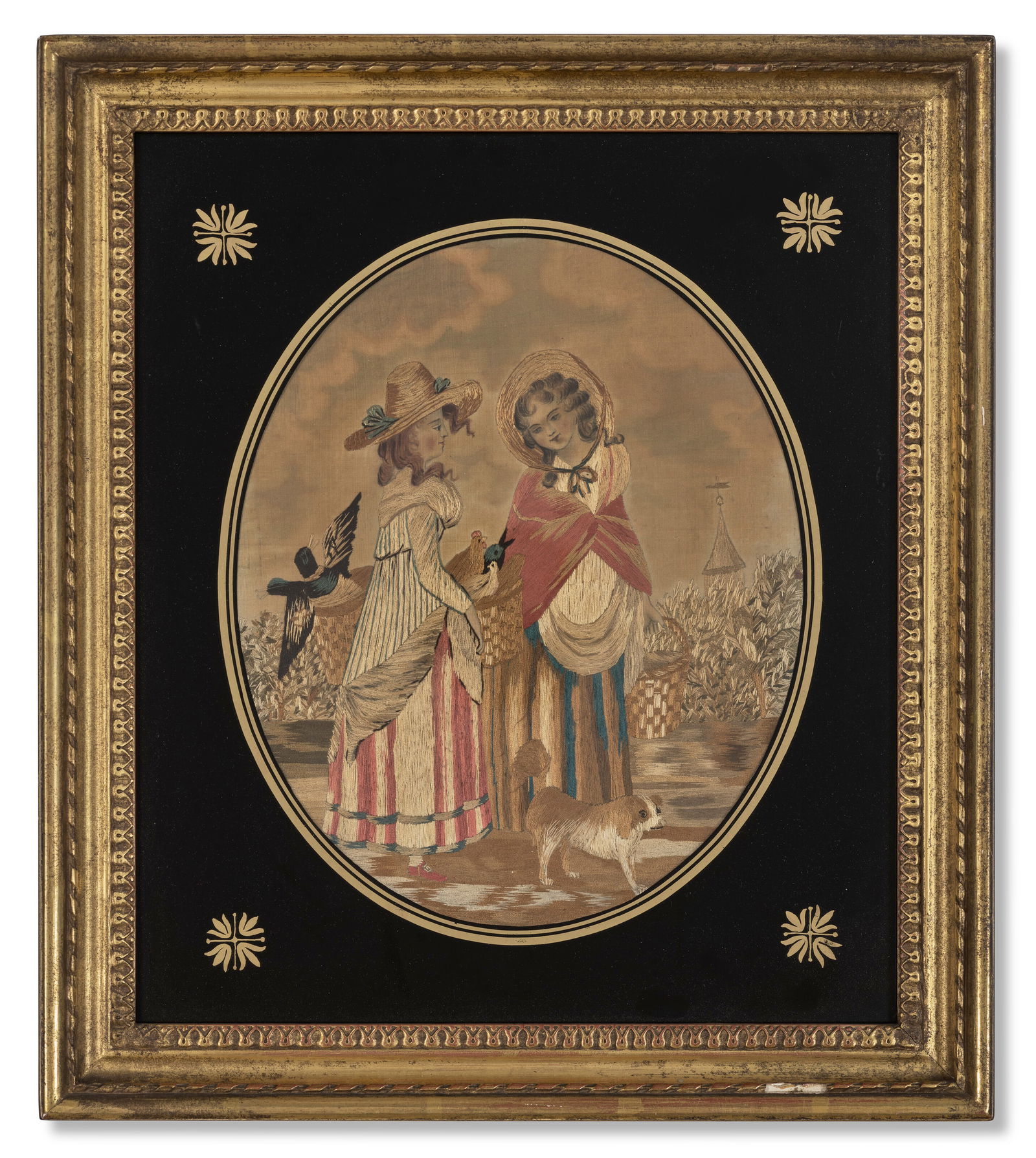 A GROUP OF THREE GEORGE III OVAL SILK-EMBROIDERED PICTURES EARLY 19TH CENTURY - 4