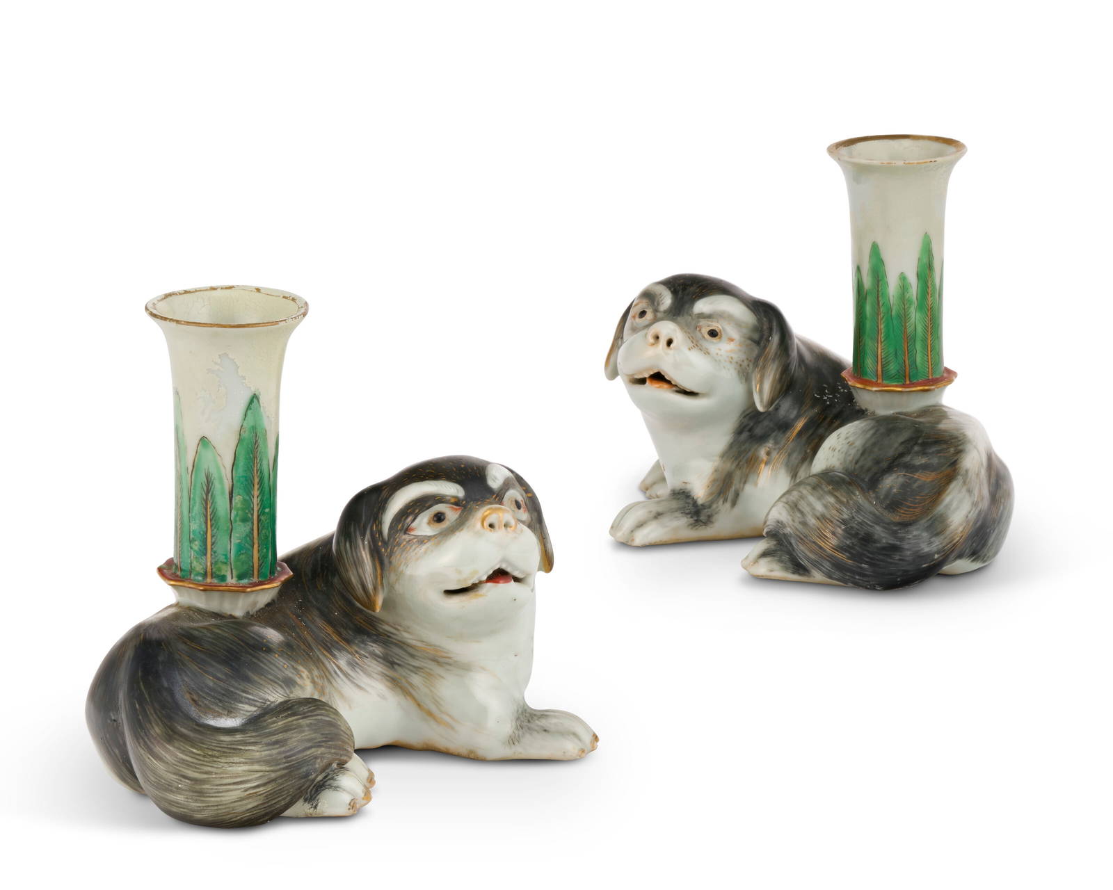 A PAIR OF CHINESE EXPORT PORCELAIN DOG-FORM CANDLESTICKS JIAQING PERIOD (1796-1820)