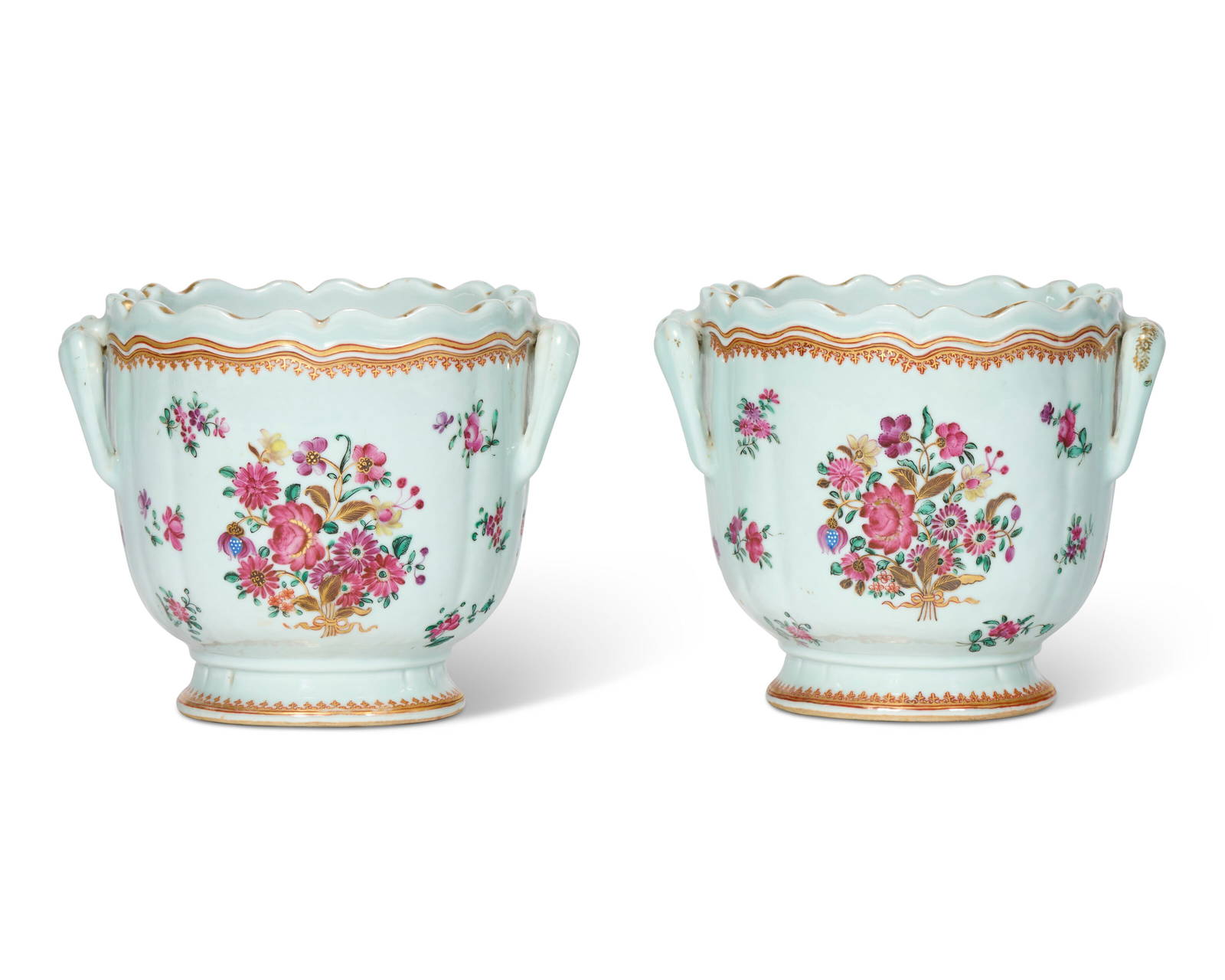 A PAIR OF CHINESE EXPORT PORCELAIN FAMILLE ROSE WINE COOLERS QIANLONG PERIOD (1736-1795)