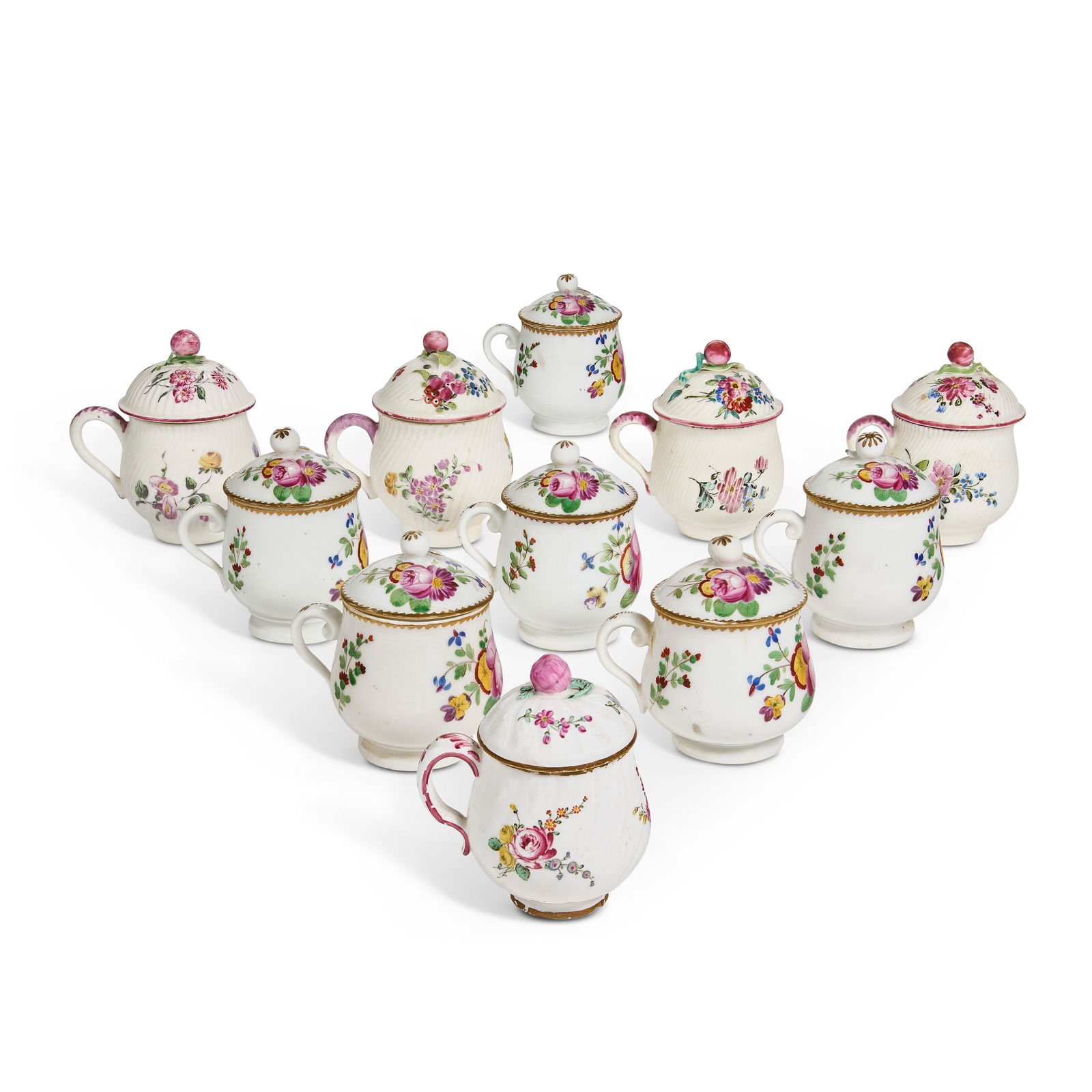 AN ASSEMBLED SET OF TEN FRENCH PORCELAIN CUSTARD CUPS AND COVERS CIRCA 1750 AND 1790 (1 of 3)