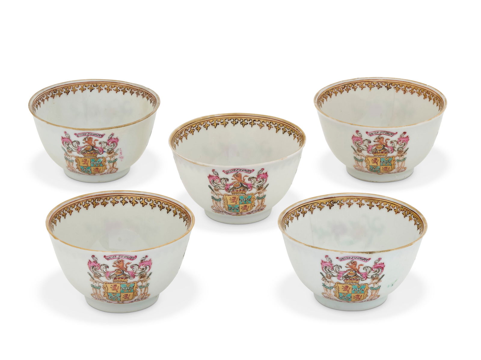 A SET OF FIVE CHINESE EXPORT PORCELAIN ‘SCOTTISH MARKET’ TEABOWLS QIANLONG PERIOD, CIRCA (1 of 2)