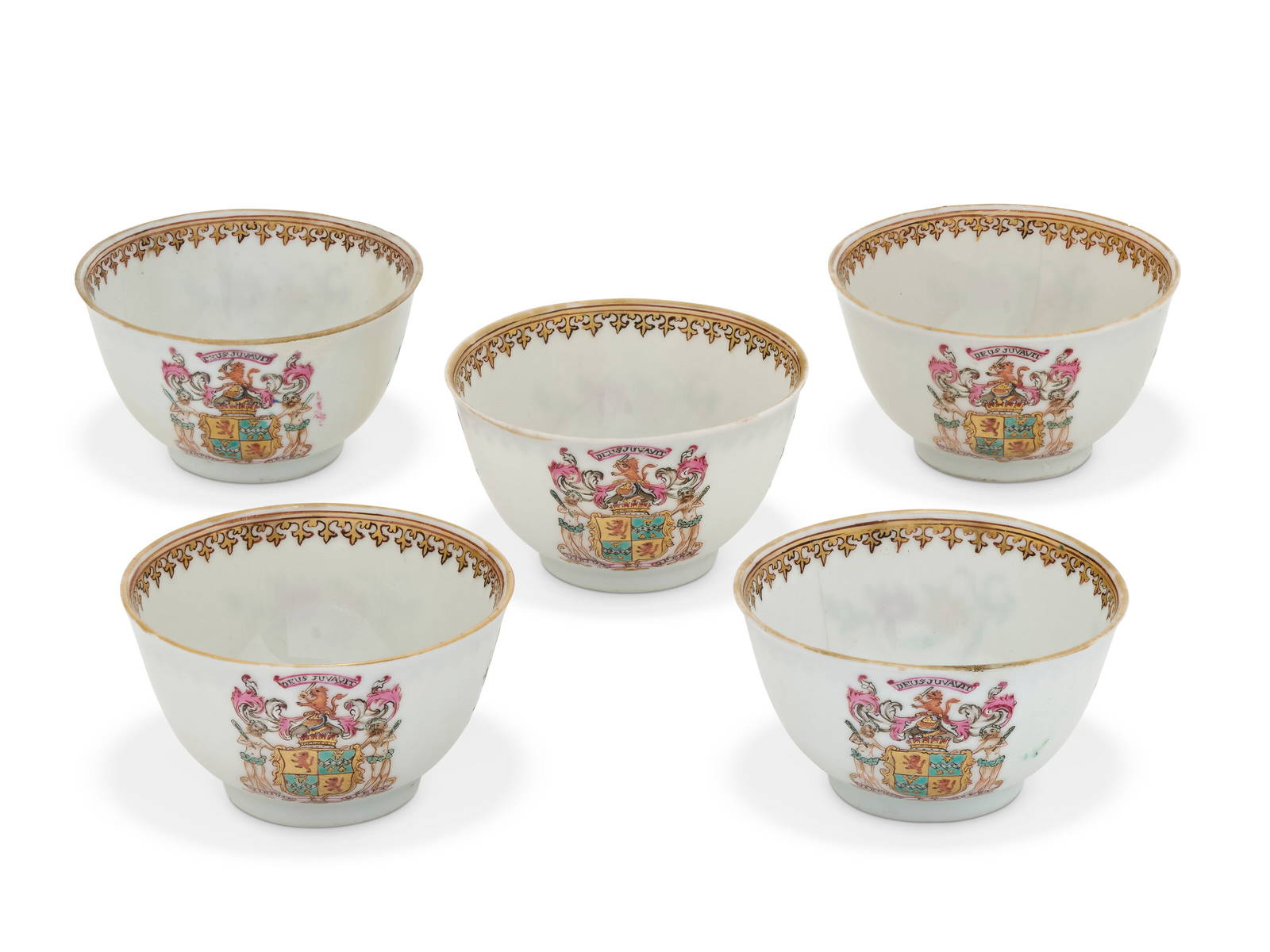 A SET OF FIVE CHINESE EXPORT PORCELAIN ‘SCOTTISH MARKET’ TEABOWLS QIANLONG PERIOD, CIRCA