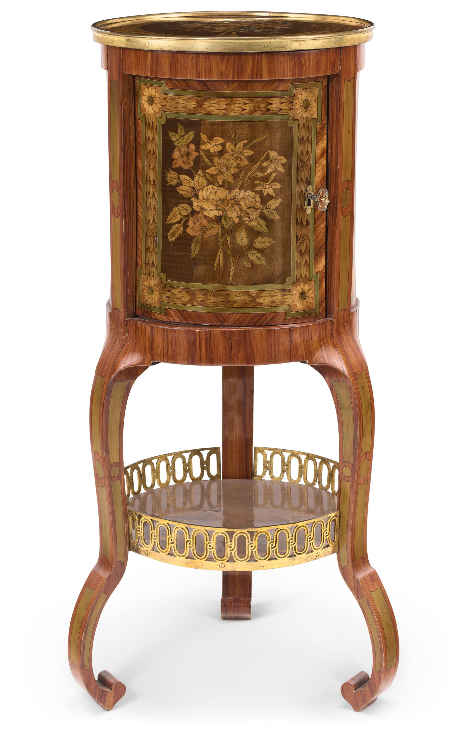 A LATE LOUIS XV STYLE ORMOLU-MOUNTED TULIPWOOD, FRUITWOOD AND MARQUETRY TABLE EN CHIFFONNIERE 20TH (1 of 3)