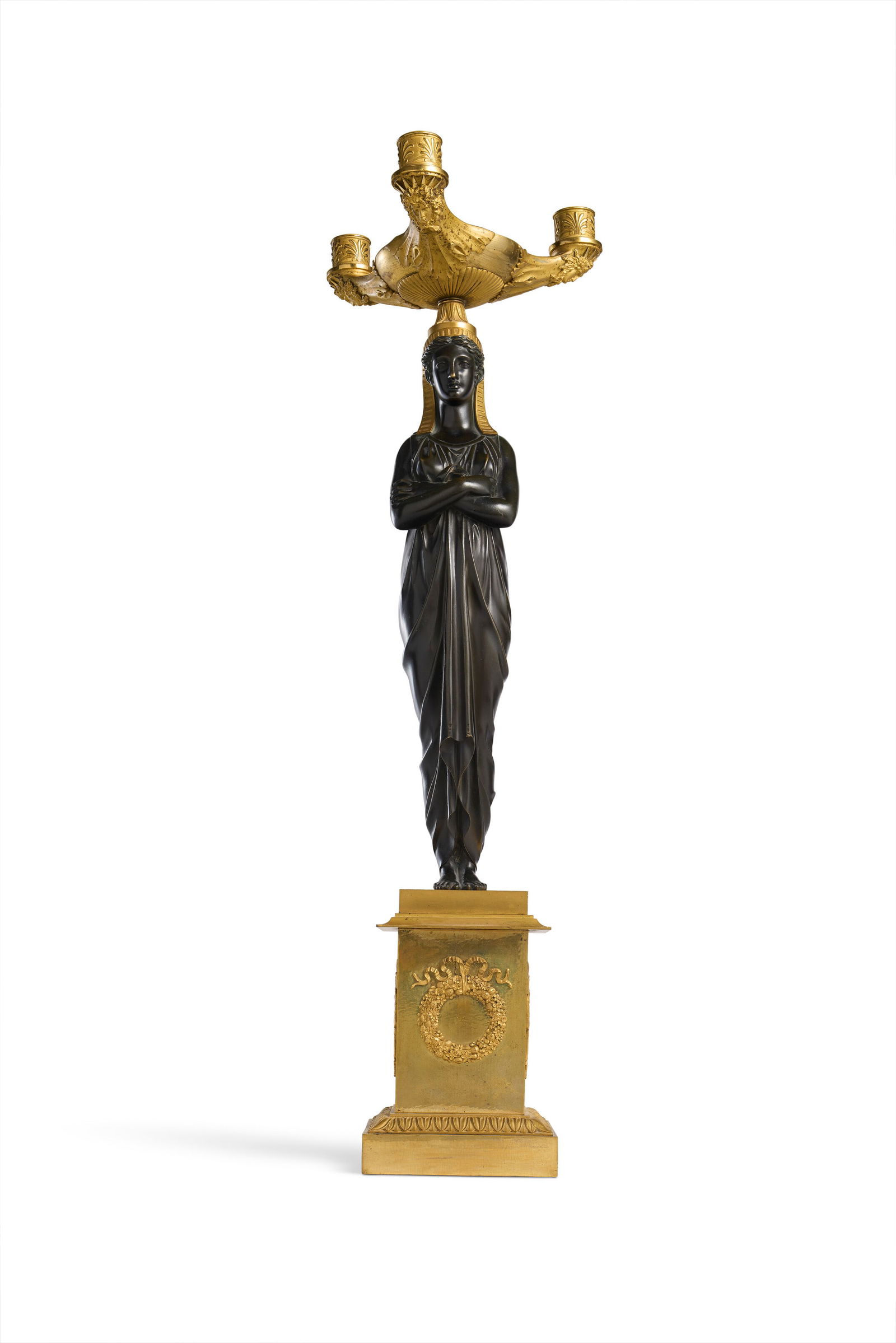 AN EMPIRE ORMOLU AND PATINATED BRONZE FOUR-LIGHT CANDELABRUM CIRCA 1805 (1 of 5)