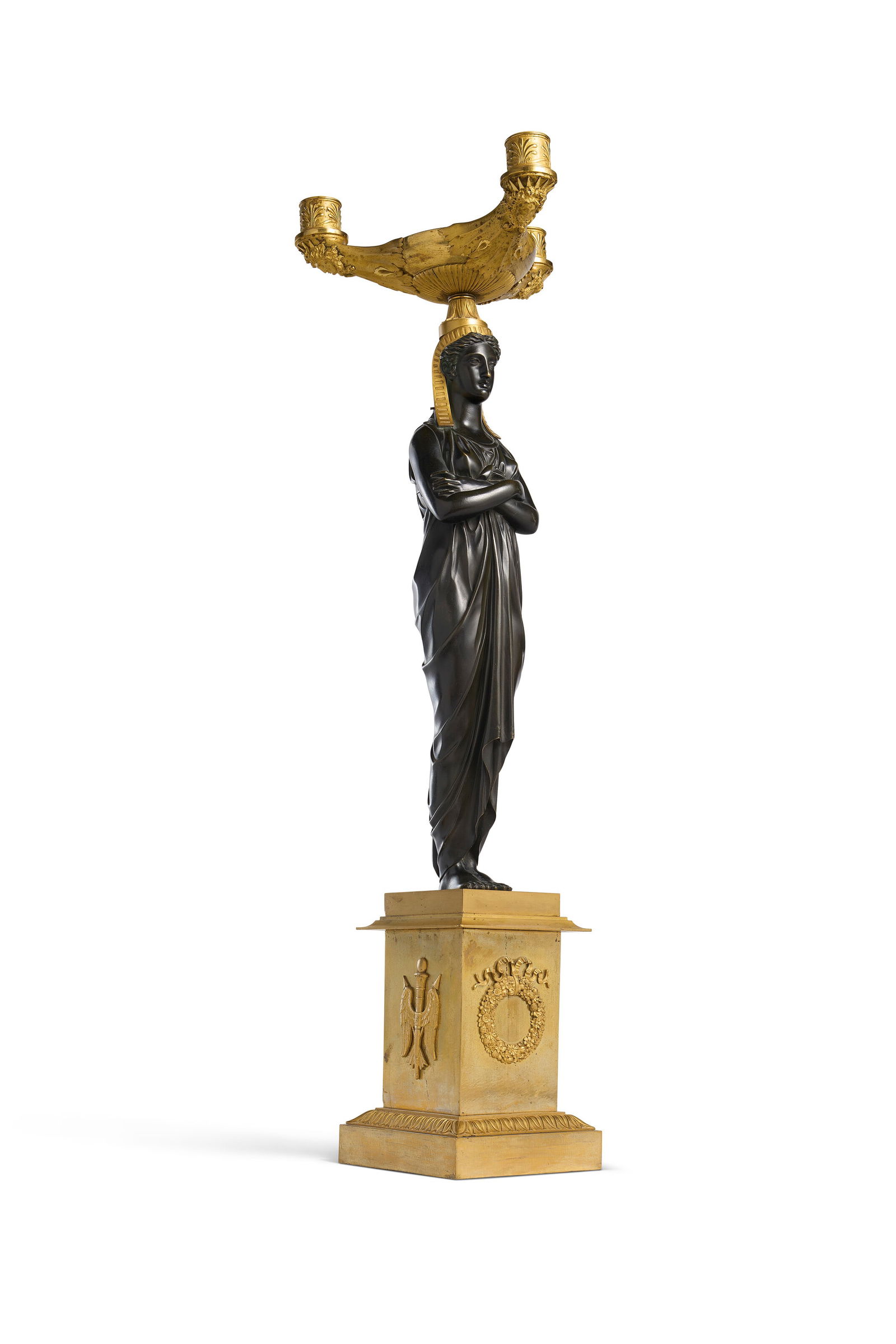 AN EMPIRE ORMOLU AND PATINATED BRONZE FOUR-LIGHT CANDELABRUM CIRCA 1805 - 2