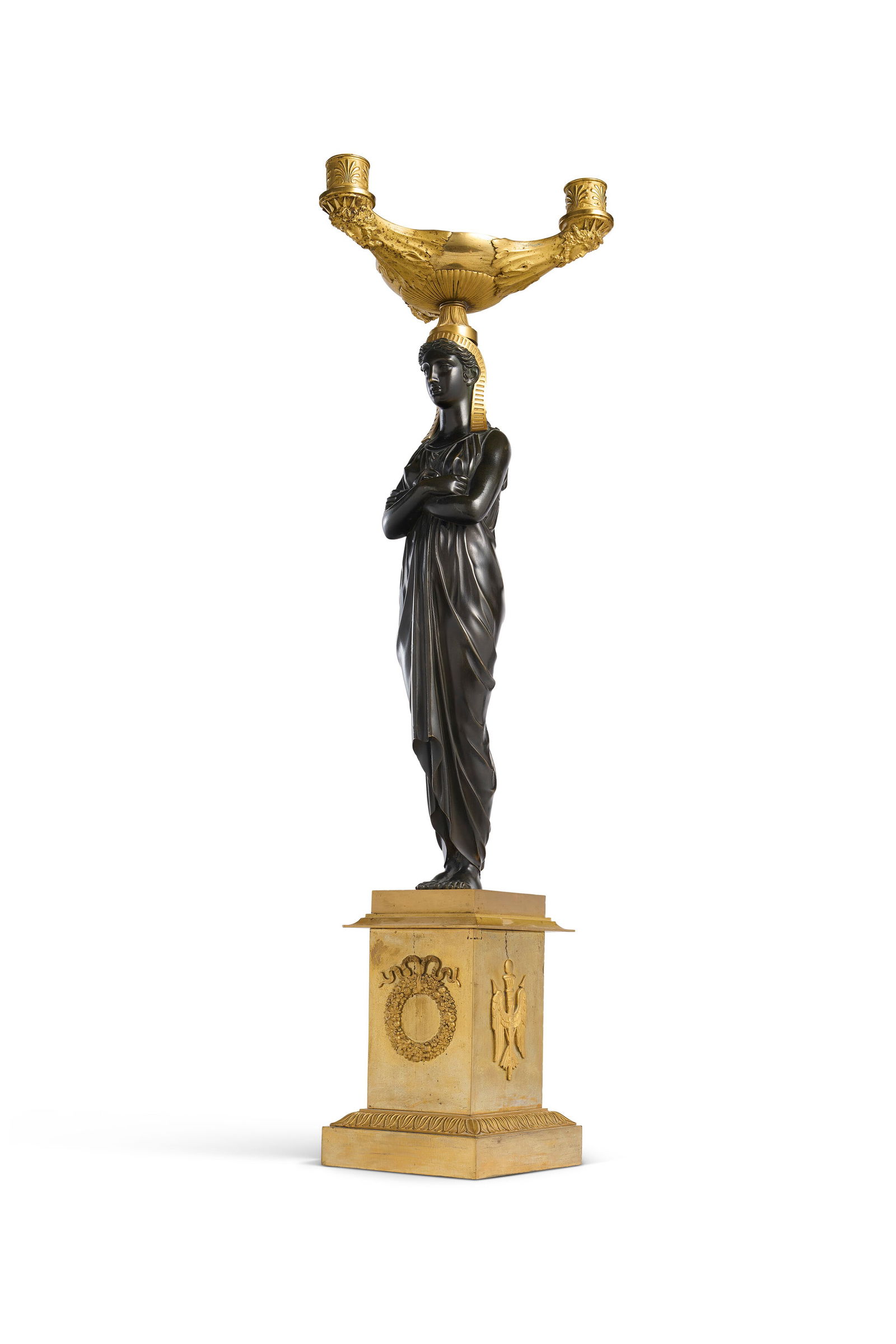 AN EMPIRE ORMOLU AND PATINATED BRONZE FOUR-LIGHT CANDELABRUM CIRCA 1805 - 3