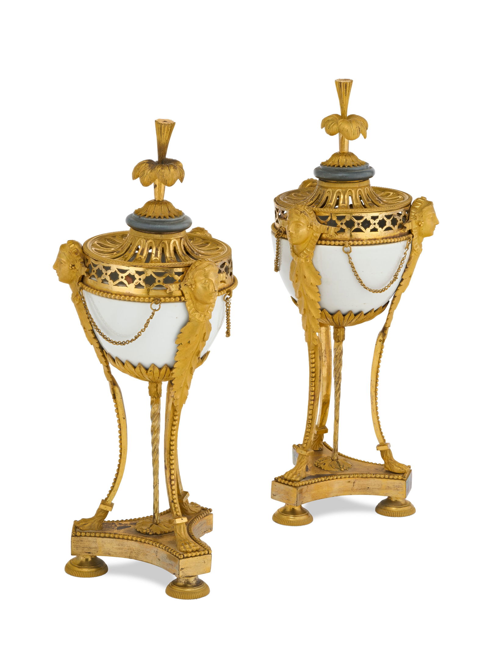 A PAIR OF DIRECTOIRE ORMOLU-MOUNTED PARIS PORCELAIN BRULES-PARFUM CIRCA 1795 (1 of 3)