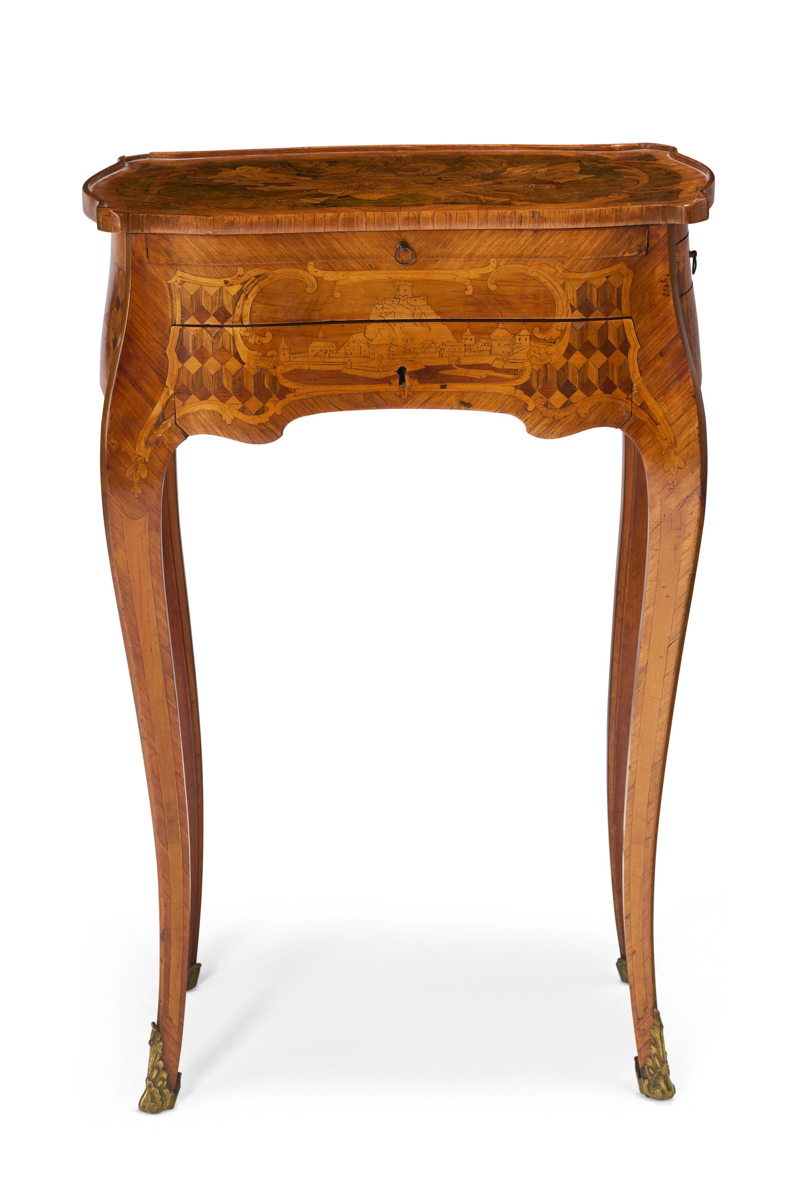 A FRENCH ORMOLU-MOUNTED TULIPWOOD, FRUITWOOD, BURR BIRCH AND MARQUETRY TABLE A ECRIRE 19TH CENTURY - 2