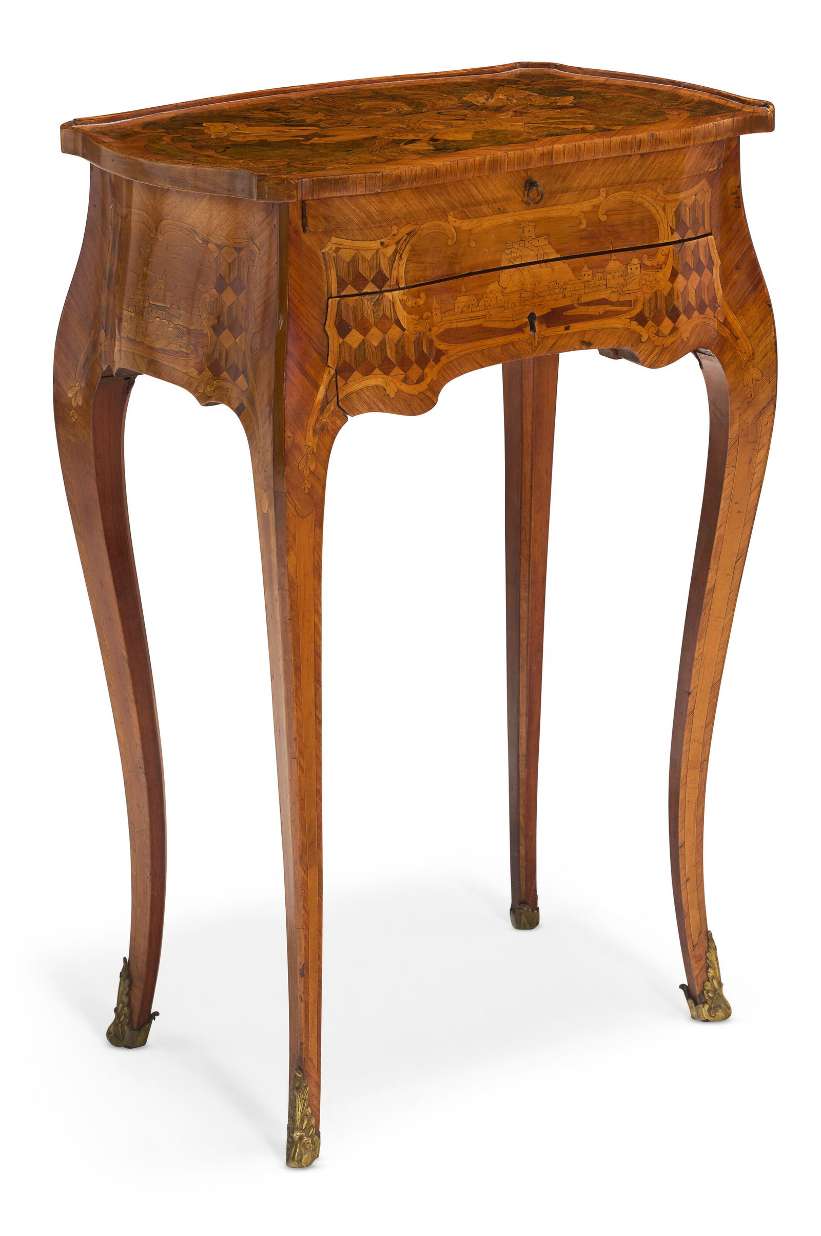 A FRENCH ORMOLU-MOUNTED TULIPWOOD, FRUITWOOD, BURR BIRCH AND MARQUETRY TABLE A ECRIRE 19TH CENTURY - 3